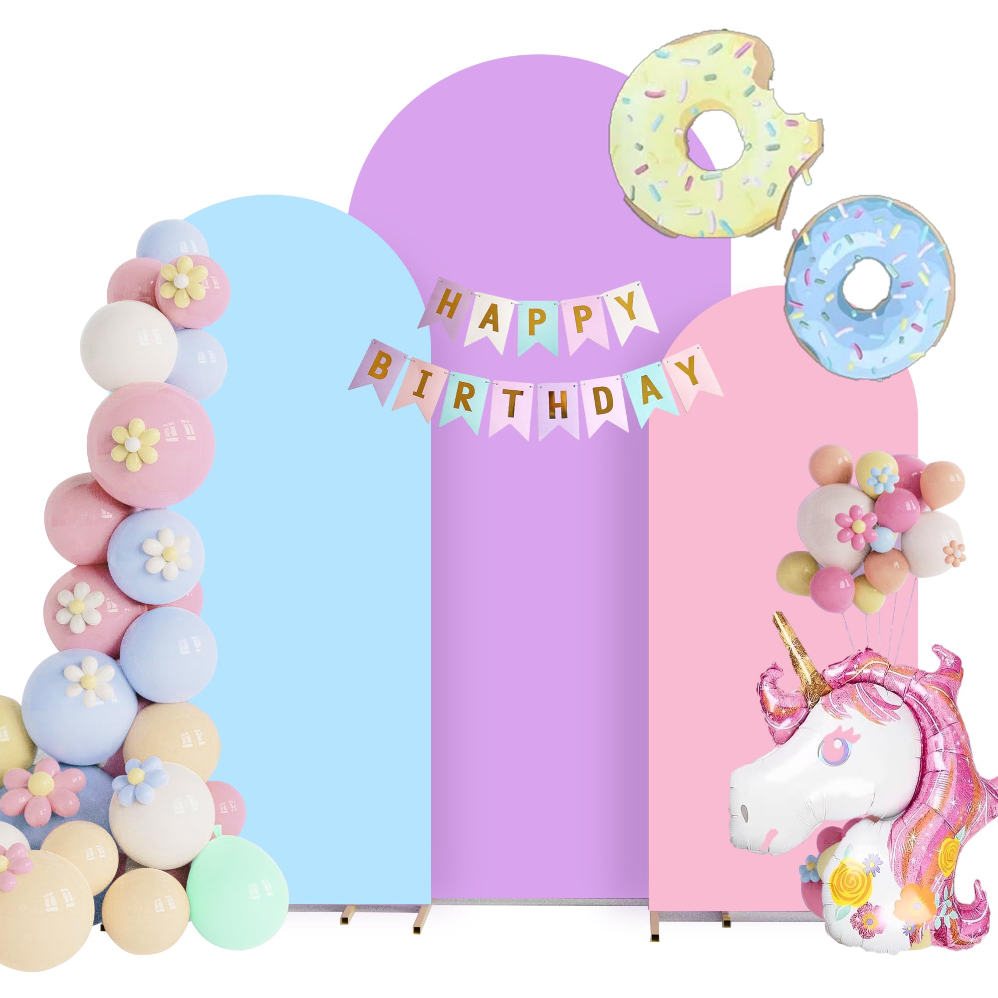 Set of 3 Arch Backdrop Cover with Party Banner - Rainbow Spandex Fitted Wedding Backdrop Covers 7.2ft,6.6ft,6ft for Chiara Backdrop Stand, Arch Stand Cover for Wedding Baby Shower (Frame Not Included)