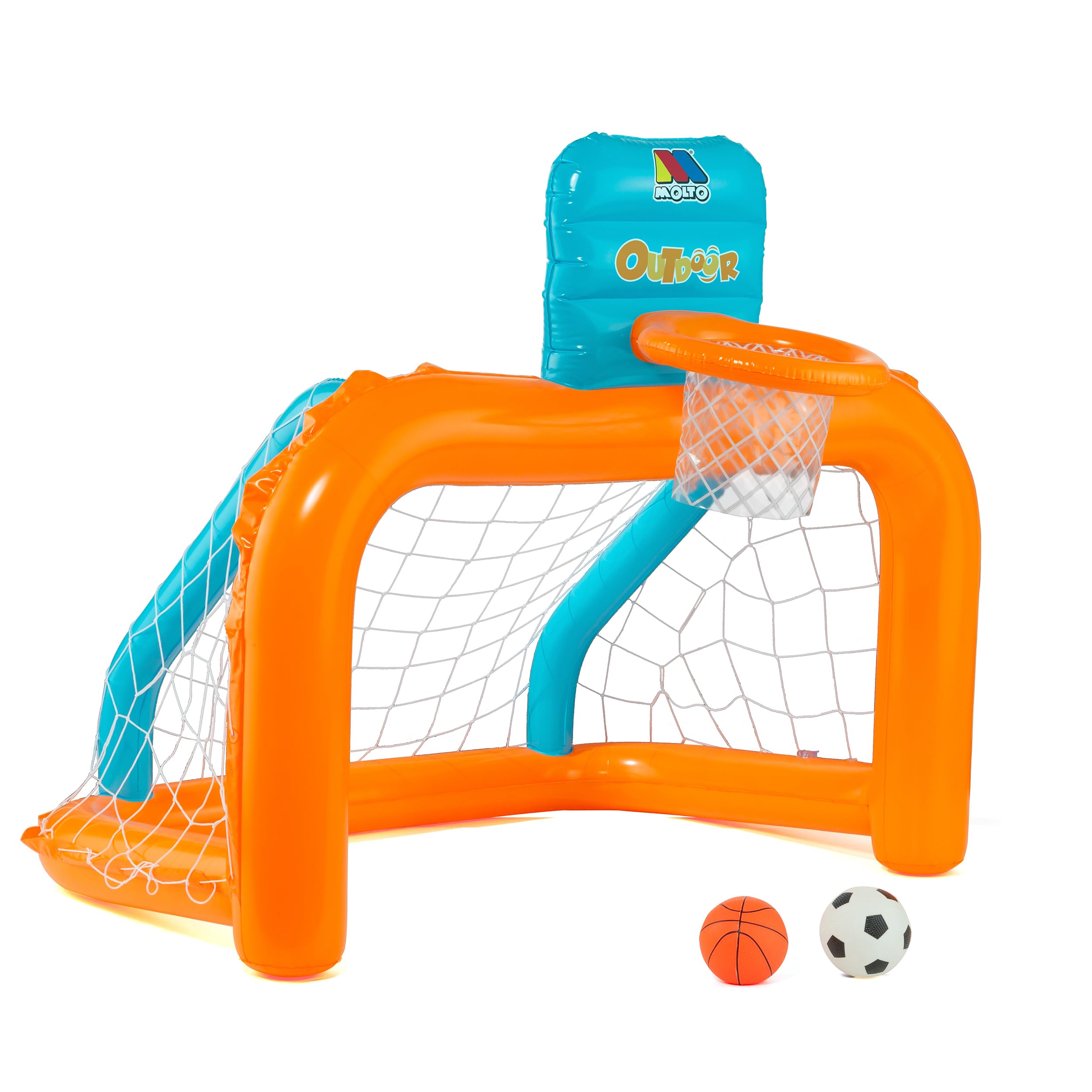 Molto - Porta da Piscina Giocattolo con canestro Splash And Score, Porta Gonfiabile, per Giardino o Piscina, Include gonfiatore e 2 palloni, Giocattoli educativi, + 3 Anni