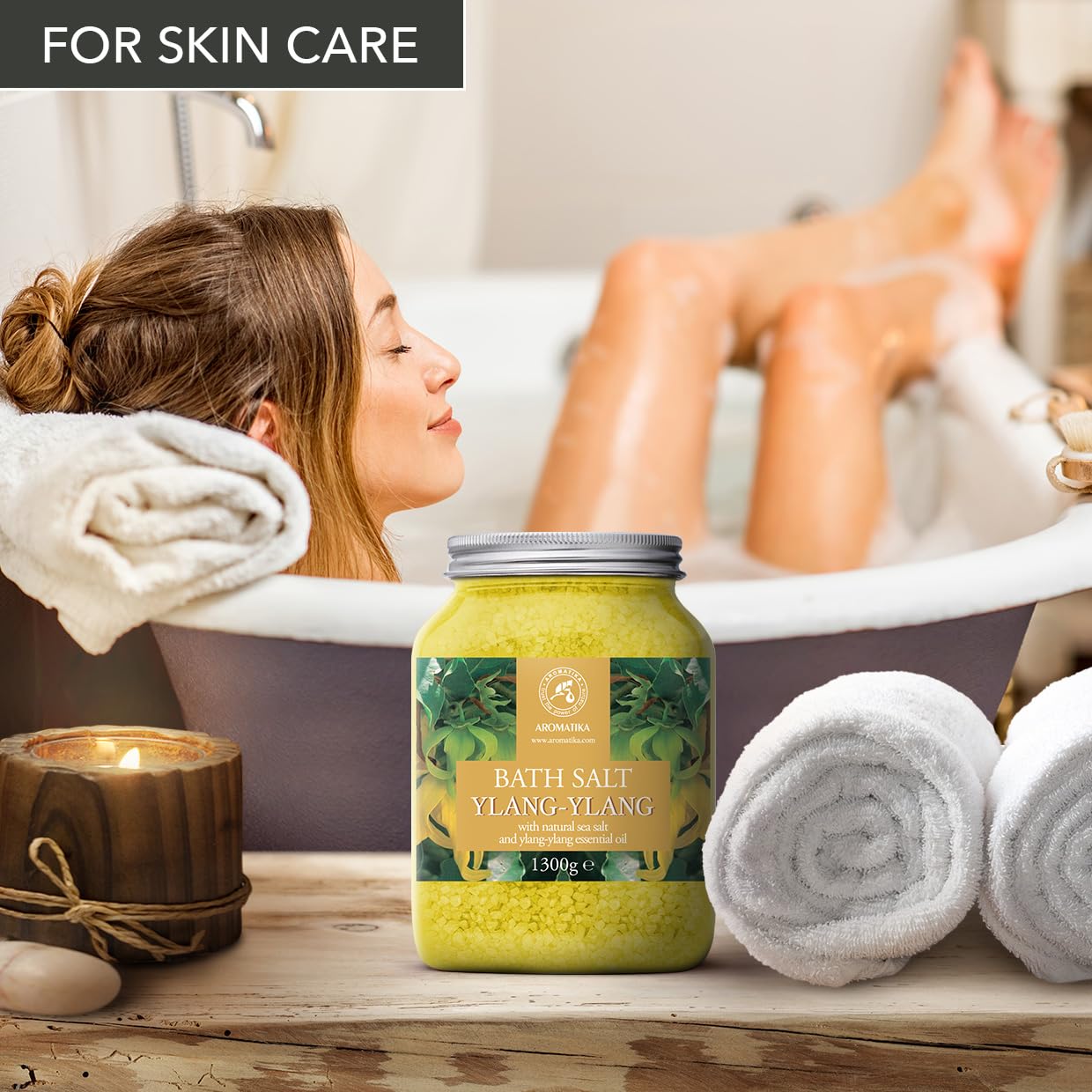 Sali da Bagno Ylang-Ylang 1300g - Sale Marino con Olio di Ylang-Ylang Essenziale - per un Buon Sonno - Riduzione dello Stress - Cura del Corpo - Rilassamento - Aromaterapia - Bath Salt
