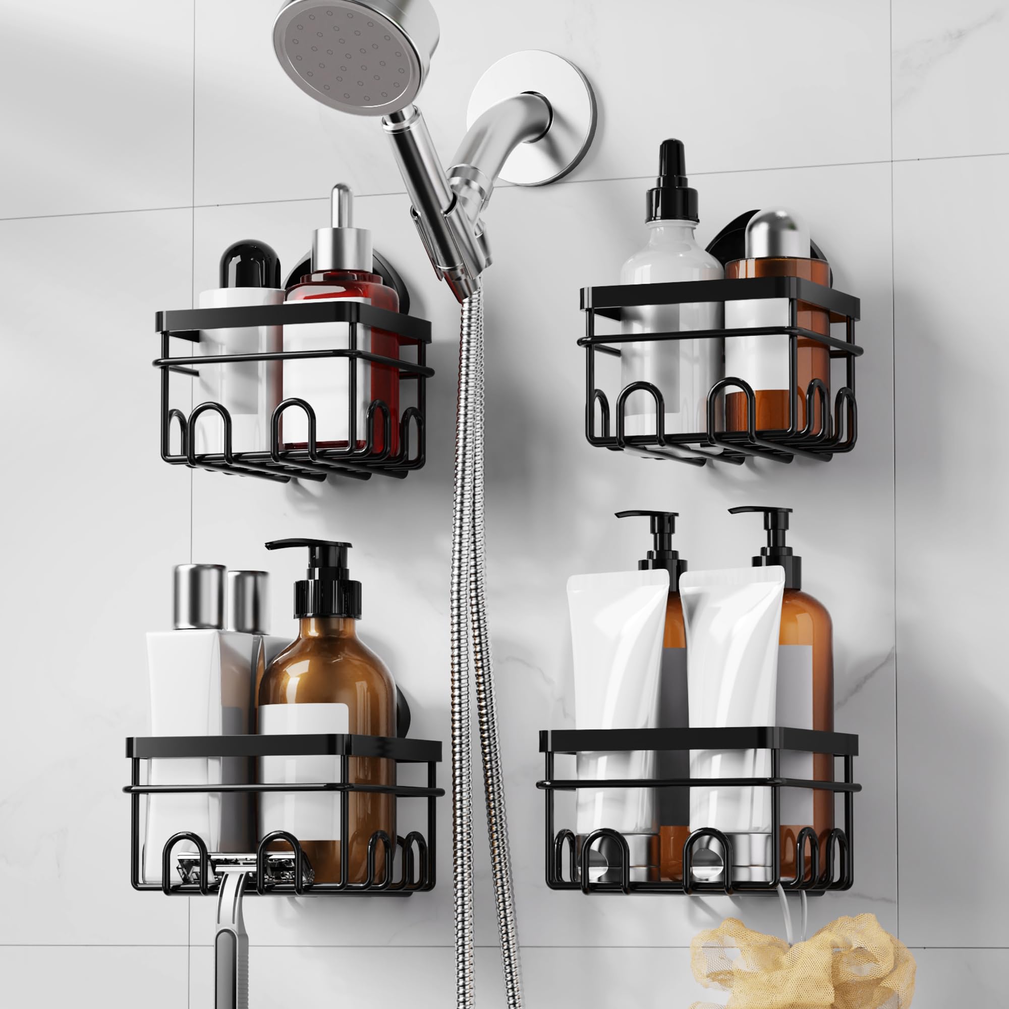 KEGII Shower Caddy Suction Cup 4 Pack No Drilling Shower Organizer for Handheld Showerheads Glass Door Suction Bathroom