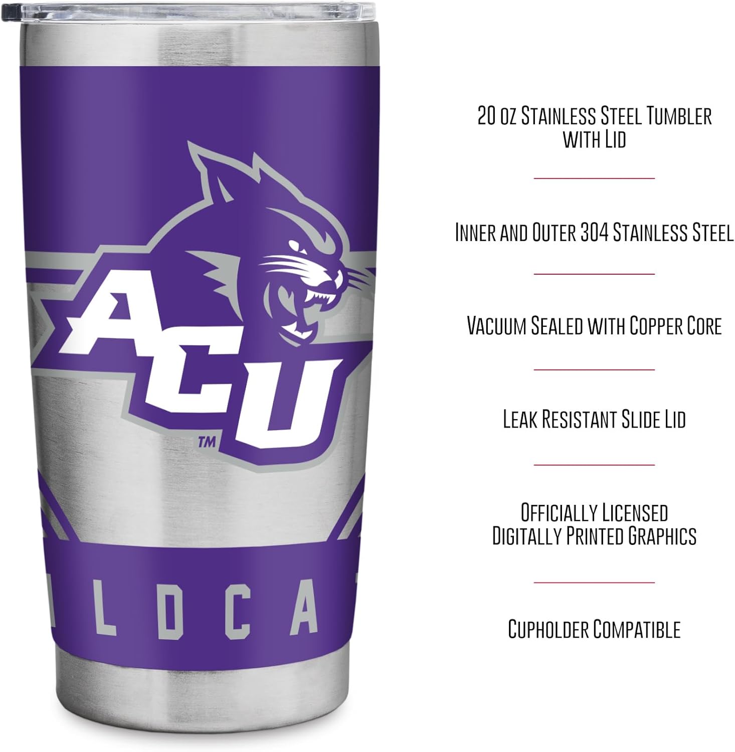 Rico Industries NCAA Abilene Christian Wildcats 20oz Stainless Steel Tumbler with Lid - Great For Coffee, Tea, Water or Cocktails - Image 8