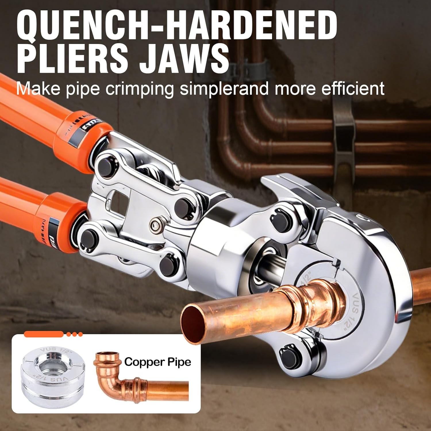 HZLZRZ Copper Pipe Crimping Tool Kit, 3 Die Set for 1/2" 3/4" 1" Pipes, Pro Press Style Crimper with Pipe Cutter, Handheld Pipe Crimper Tool for Plumbing (MCT-1632)