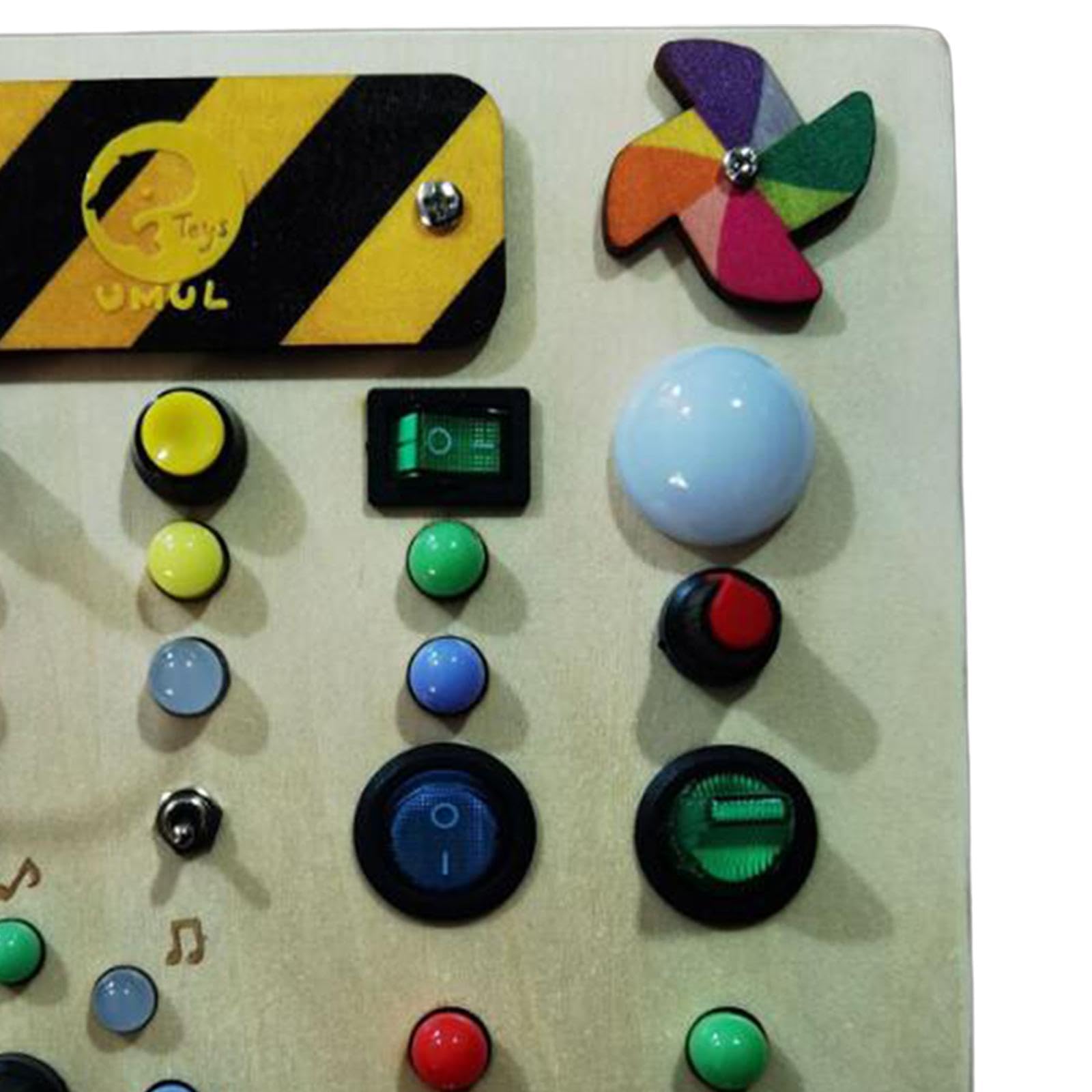 Busy Board Lernspielzeug Holz Kinder Schalter Steckbrett Knöpfe LED DIY Zubehör zur Förderung der Feinmotorik für Reisespielzeug