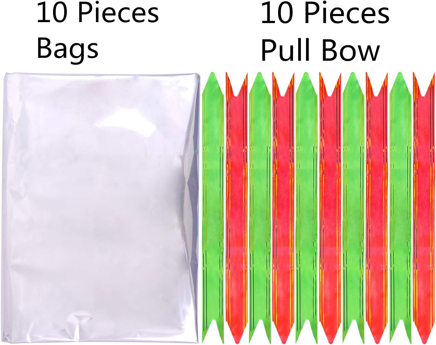 Aneco 10 Pack Large Clear Cellophane Wrap Christmas Clear Basket Bags Pull Bow Set 30 x 44 Inches Wrap Basket Bags for Gift Baskets