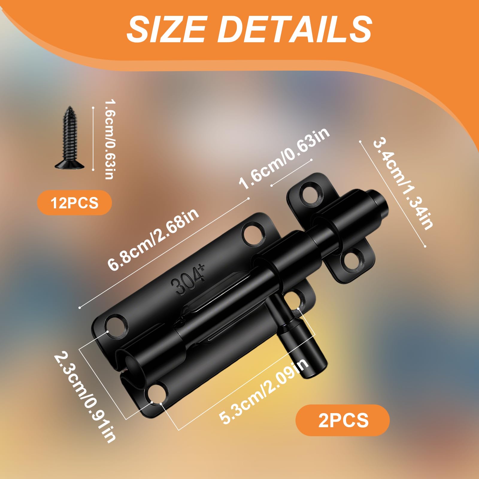 Bullone Porta Inossidabile 2 Chiavistelli Scorrevoli In Acciaio Inox - Per Porte Interno/Esterno Serratura Cancello Esterno - 7