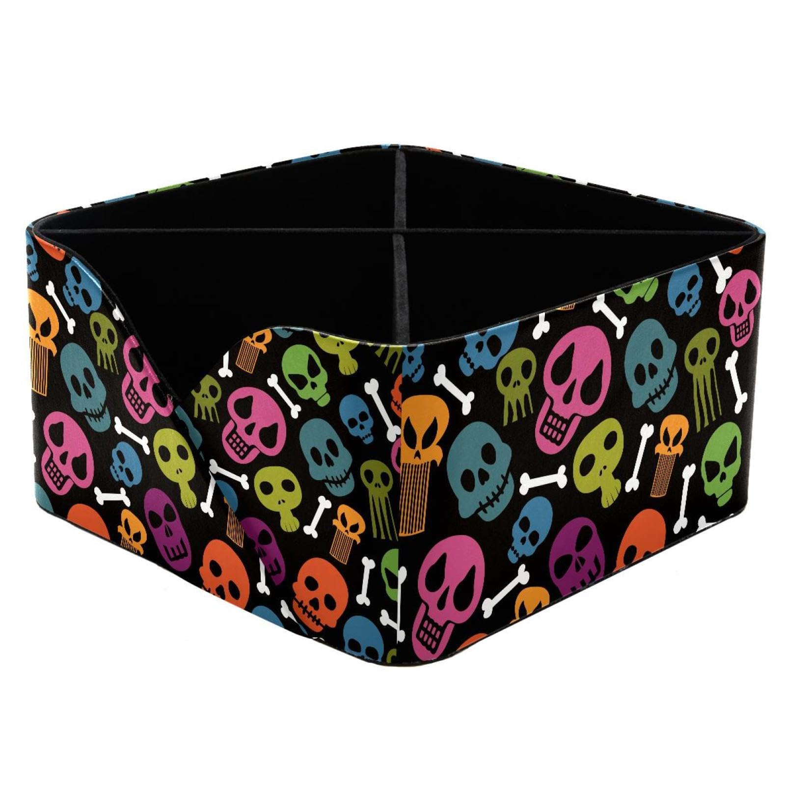 KengjuTesu Cute Colorful Skull Bones Desktop Organizer Pen Holder, Rectangular Pencil Cup for Office, Study and Makeup Stations