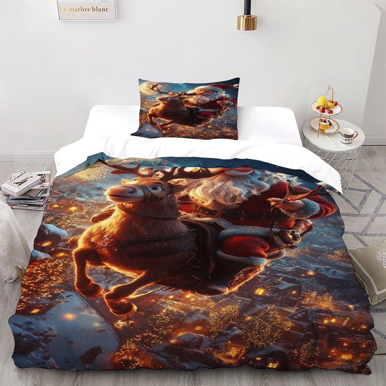 Parure de couette Santa Renne en microfibre 135x200cm pour lit simple