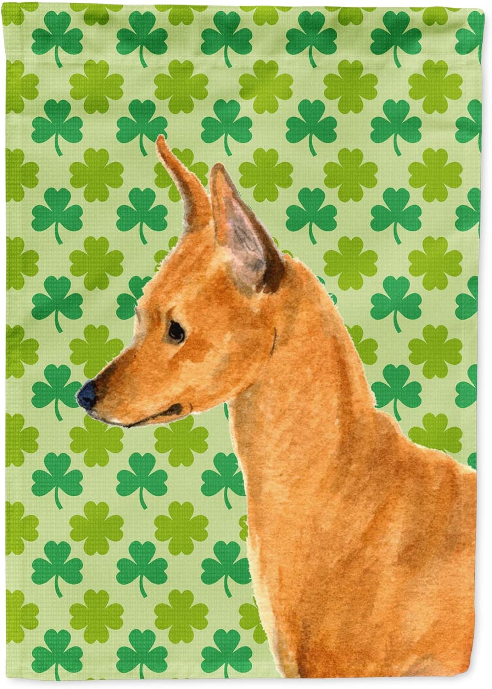 Caroline's Treasures SS4397CHF Min Pin St. Patrick's Day Shamrock Portrait Flag Canvas, Large, Multicolor