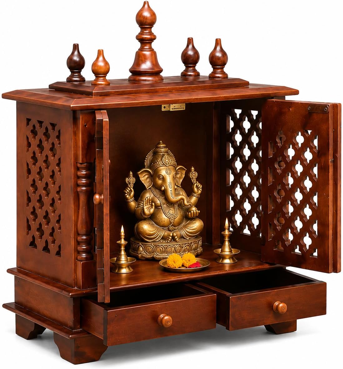 Kamdhenu Art and Craft Wooden Temple/Home Temple/Pooja Mandir/Pooja Mandap/Temple for Home (JL NACURAL), 22.9D x 45.7W x 53.3H Centimeters