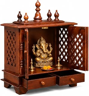 Kamdhenu Art and Craft Wooden Temple/Home Temple/Pooja Mandir/Pooja Mandap/Temple for Home (JL NACURAL), 22.9D x 45.7W x 53.3H Centimeters