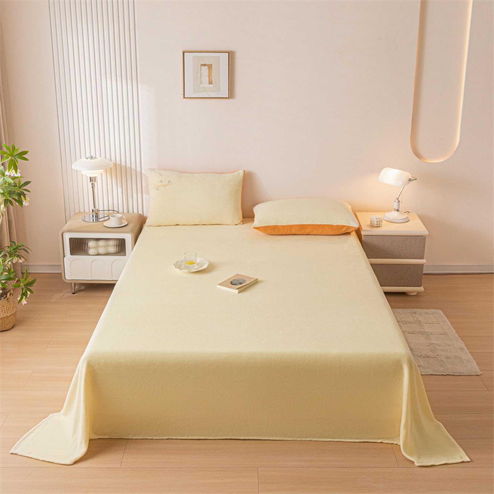HAIBAFlat Sheets Double 245x270cm Beige Thermal Warm Cosy Super Soft Bedsheet Bed Linen - Super King