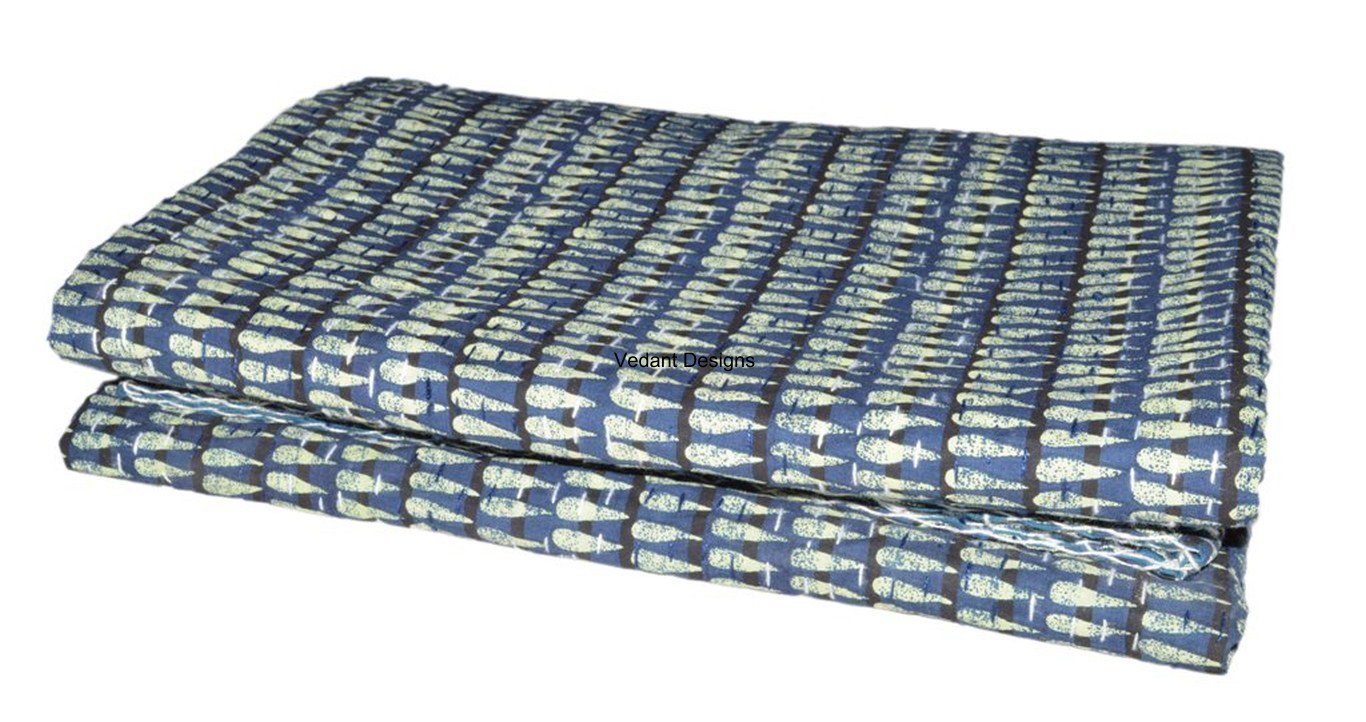 V Vedant Designs Indian Handmade Cotton Queen Kantha Quilt Cotton Bedspread Throw Blanket Gudari(90x108 Inch)