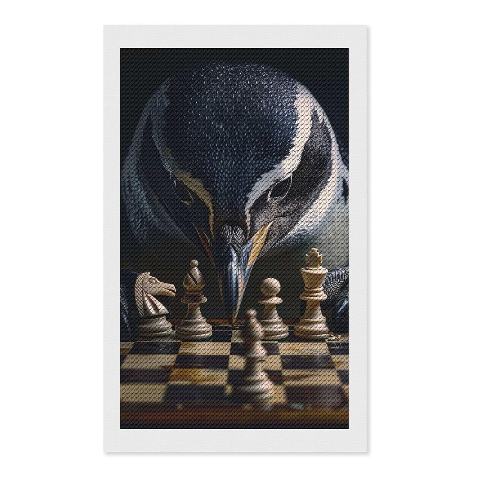 Junmoney Penguin Chess Crystal Diamond Art Kit 12"x20", Modern Decor, Boho Decor, Wall Art Gift, Decorative Artwork, Creative Hobby