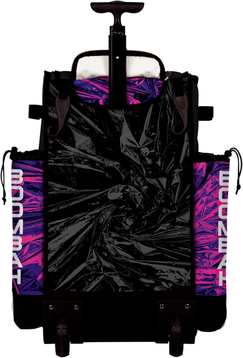 Boombah Rolling Superpack Baseball/Softball Gear Bag - 23-1/2" x 13-1/2" x 9-1/2" - Telescopic Handle - Holds 4 Bats - Wheeled Version - Fractal Black/Purple/White