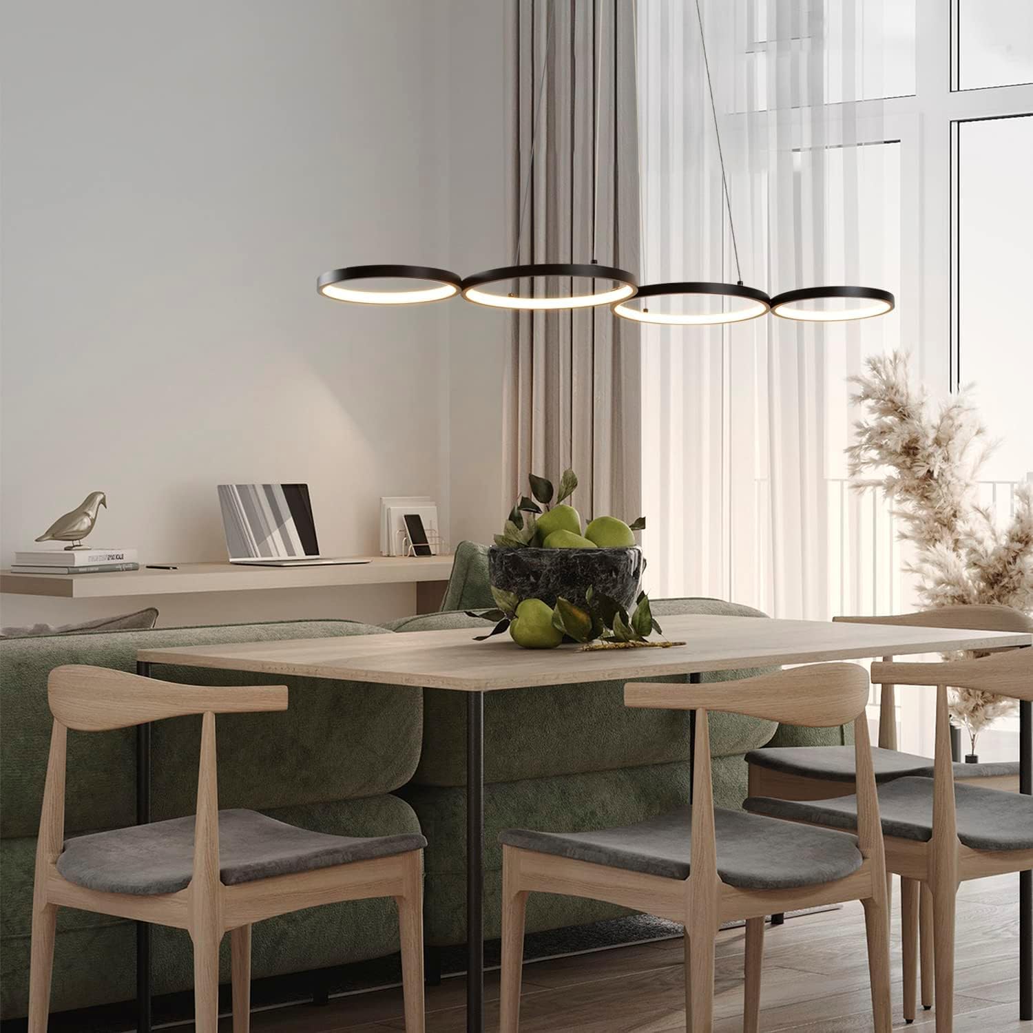 GBLY LED Pendelleuchte Esstisch Hängelampe 88CM Schwarz Hängend Lampe | Modern 4 Ring Hängeleuchte Design Esszimmerlampe 54W Dimmbar Esstischlampe Fernbedienung Pendellampe Wohnzimmer Schlafzimmer
