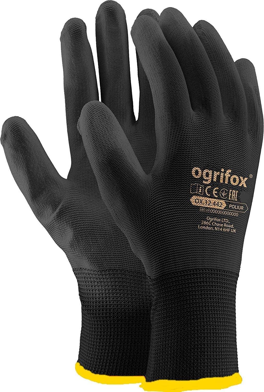 Set of 24 Pairs Nylon Work Gloves With Black PU Coating For Gardening, Builder, Mechanic