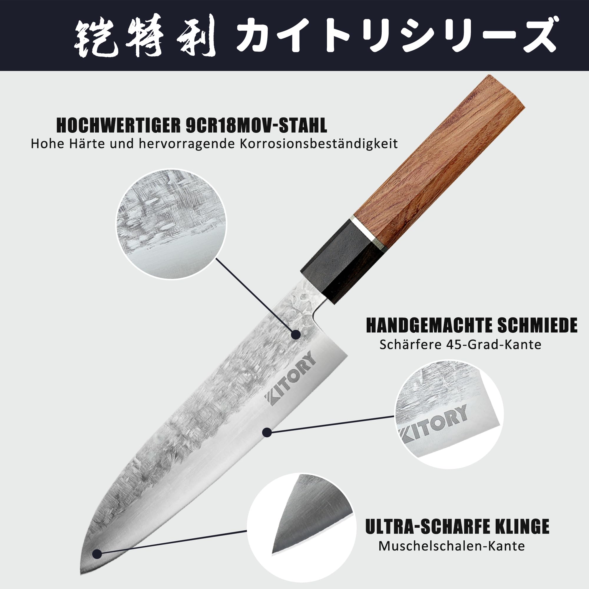 Kitory Couteau de Japonais 17 cm, Couteaux de Santoku Forgés à la Main, Couteau de Cuisine en Acier à Haute Carbone - Pro Série