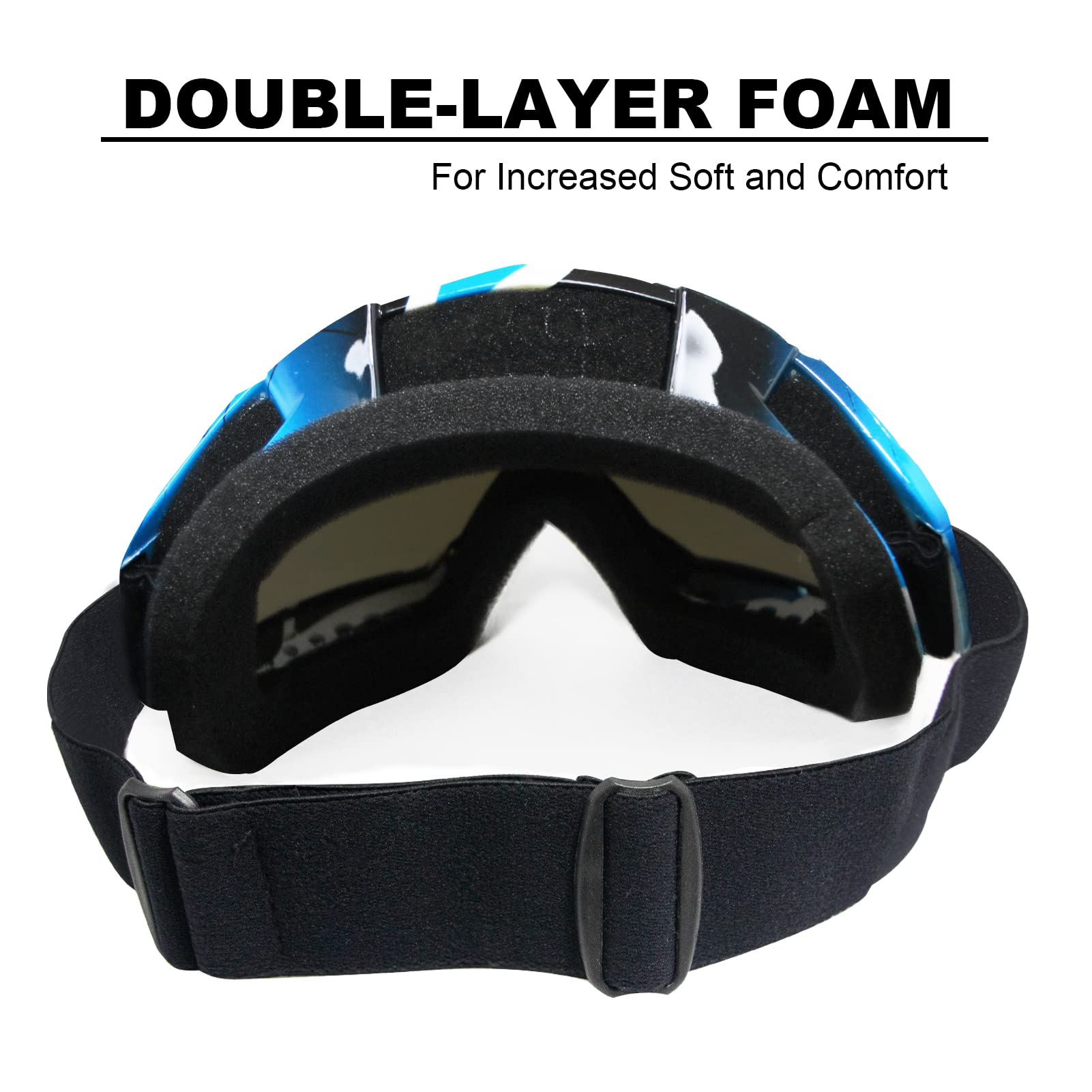 Lunettes de moto UV400 OTG pour homme, motocross, équitation, casque MX de course tout-terrain, lunettes de course à quatre roues pour adultes, femmes, jeunes enfants (monture bleue, noire +