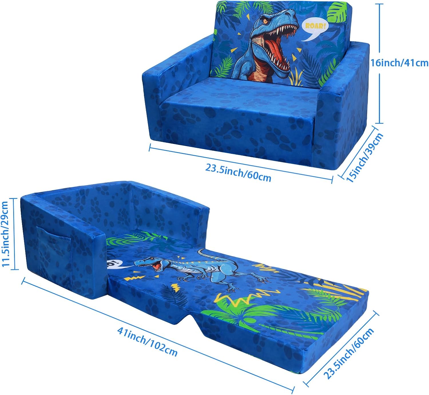 Foldable Kids Sofas Couch 2 in 1 Children Convertible Sofa to Lounger Flip Open Toddlers Sofa Bed - Image 3