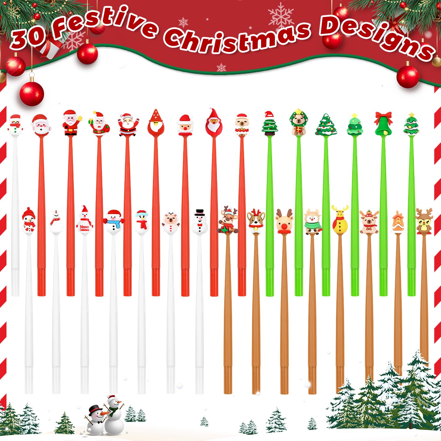 30 Penne Gel Natalizie A Tema Kawaii – Set Colorato Con Personaggi Di Natale, Regalini Per Feste E Compleanni