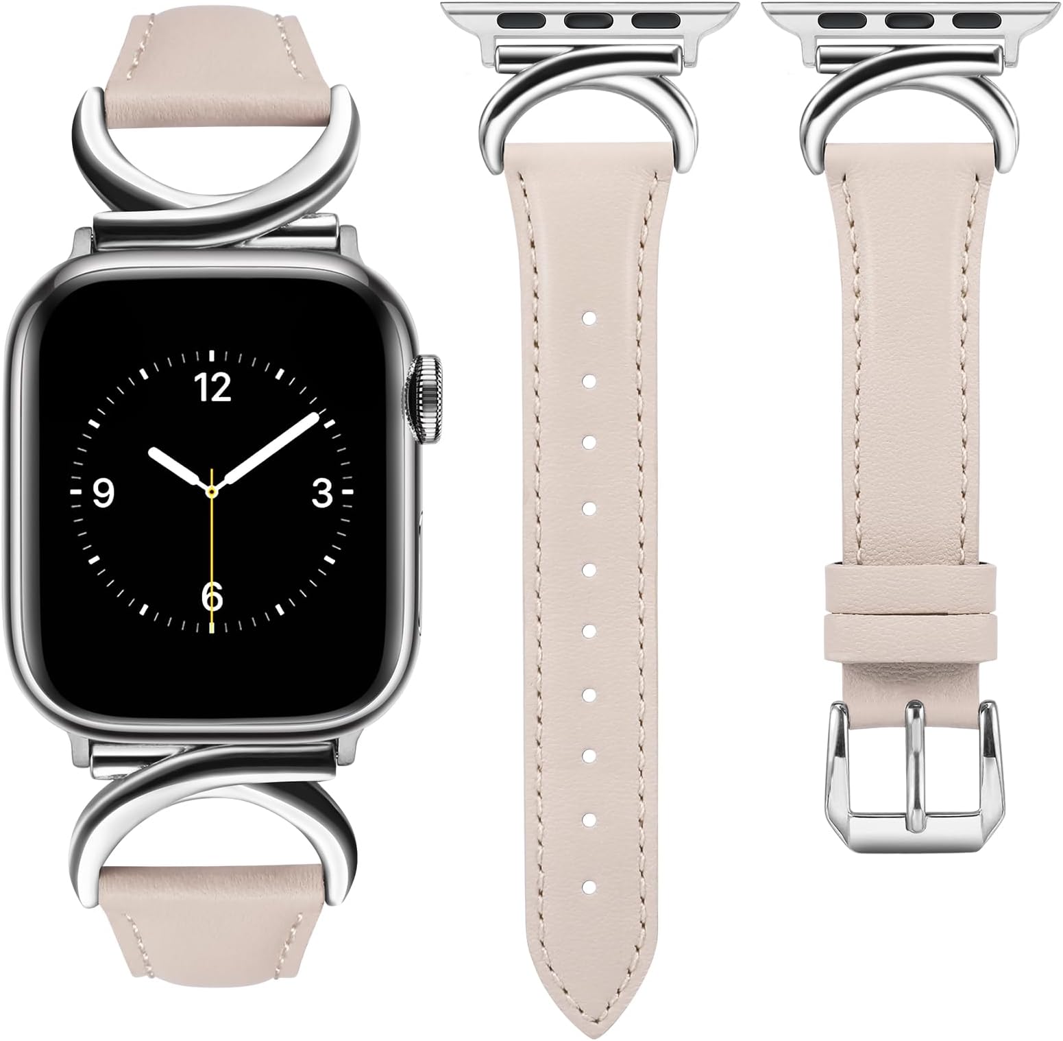 MinyeeLeather Band Compatible with Apple Watch Bands 41mm 40mm 38mm 44mm 45mm 42mm 49mm Women, Slim Dressy Designer Leather Strap with C-Shape Metal Buckle for iWatch Series 8/7/6/5/4/3/2/1/SE/Ultra