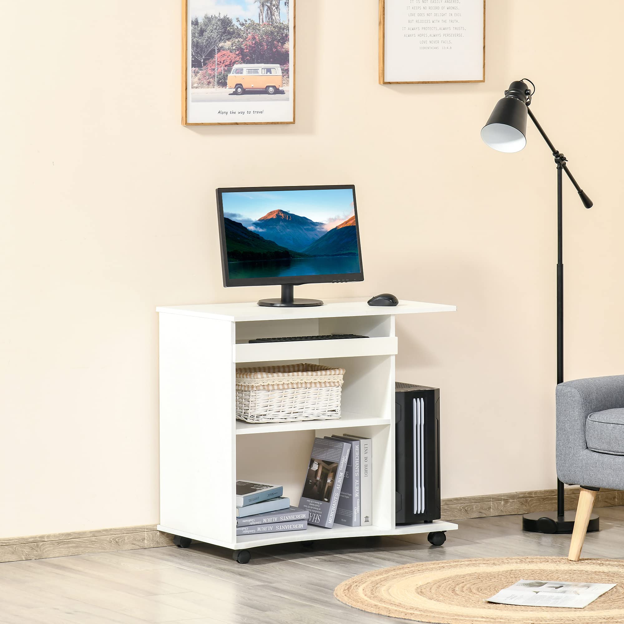 HOMCOM Computertisch Mit Schublade & Tastaturablage – Weiß, 104x48x95,5 Cm, E1 Spanplatte, Platzsparend