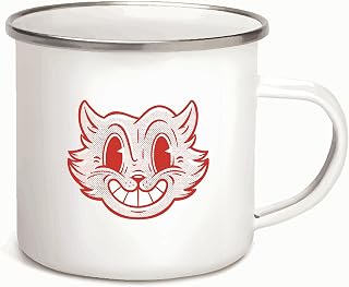 Retro Cartoon Cat Halftone Style Gift for Cat Lovers Present Idea 12oz Enamel Silver Mug