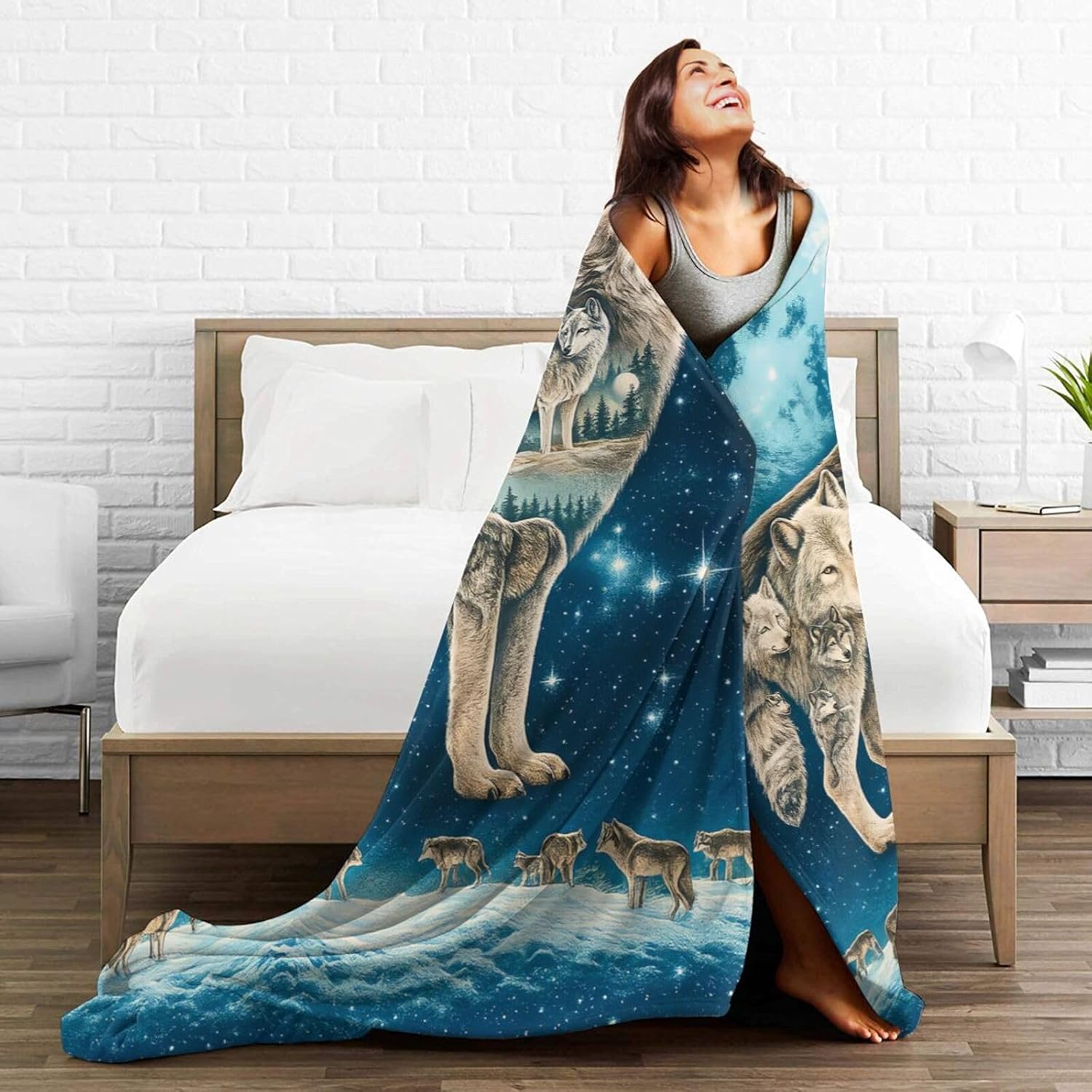 Wolf Soft Cozy Blanket Wolves Moon Throw Blanket Super Plush Warm Stuff Lightweight Fleece Flannel Blankets Gifts for Women Girls Kids Adults 50"X40" - Image 7