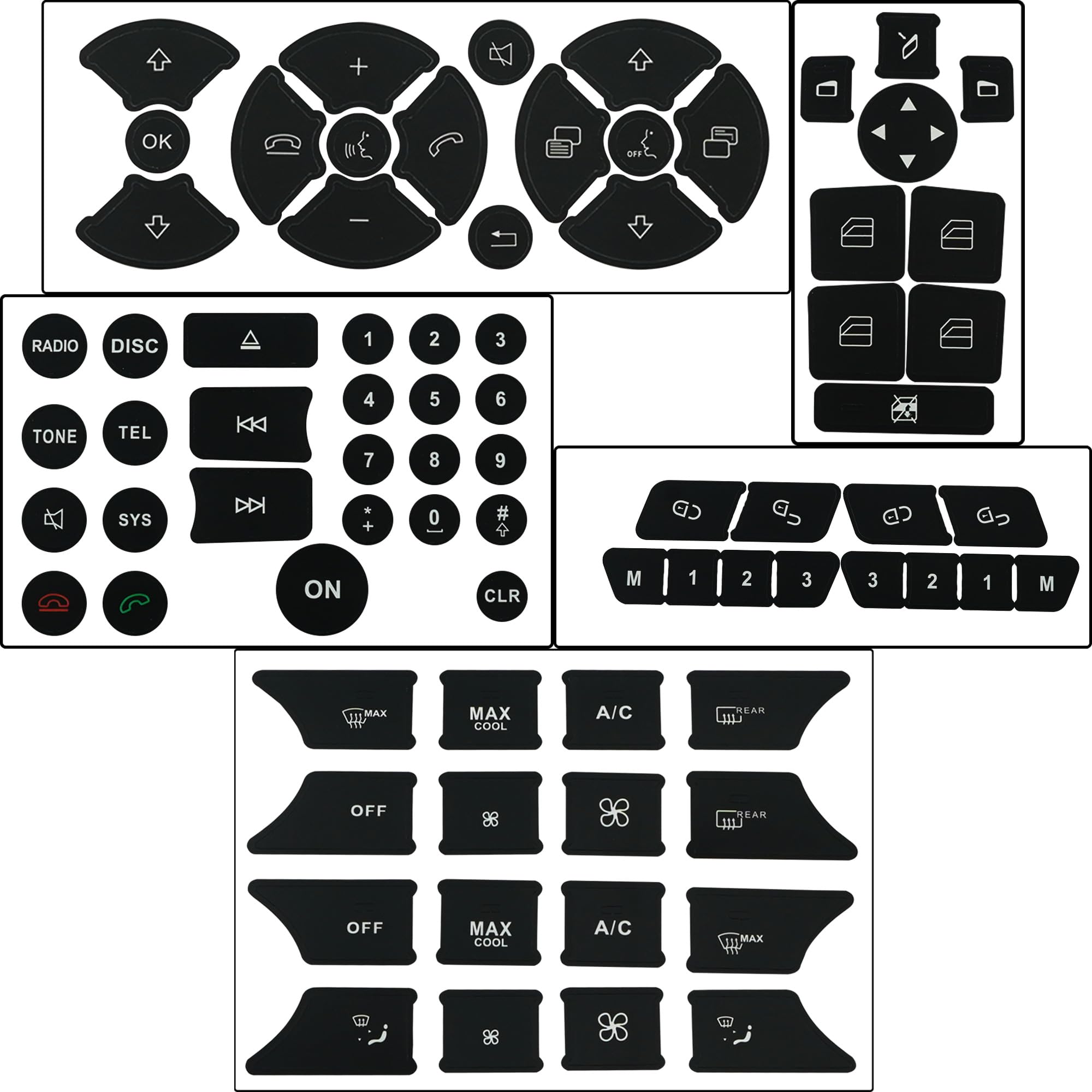 Dash Button Repair Sticker Fit for Mercedes Benz W204 C250 C350 E-Class ML GL GLK 2008-2014 Steering Wheel AC Air Conditioner Window Radio Number