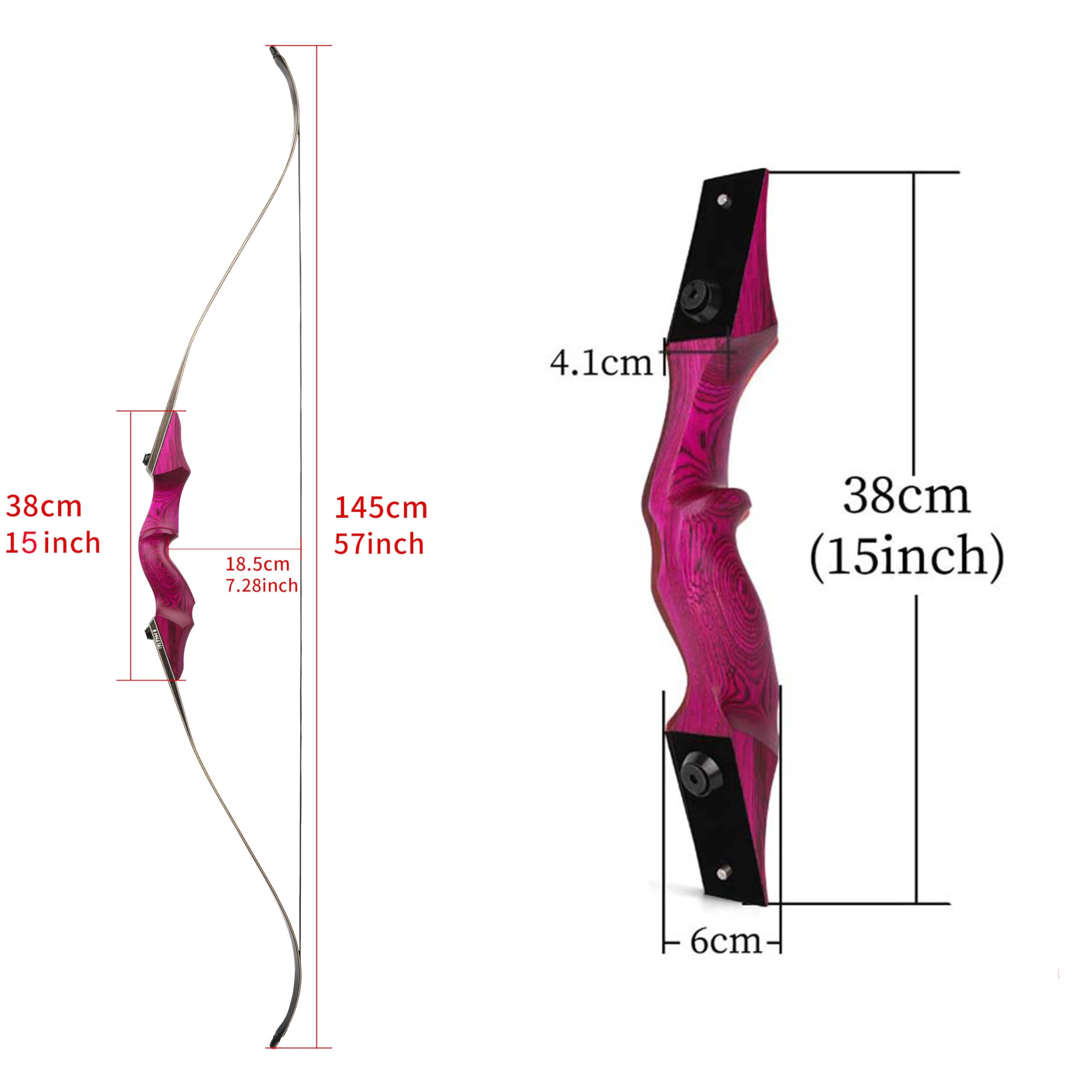 Arco ricurvo Black Hunter da 60” Set arco e frecce da caccia da 20-60 ibs per mancini/destri Arco da competizione Arco lungo per tiro al bersaglio
