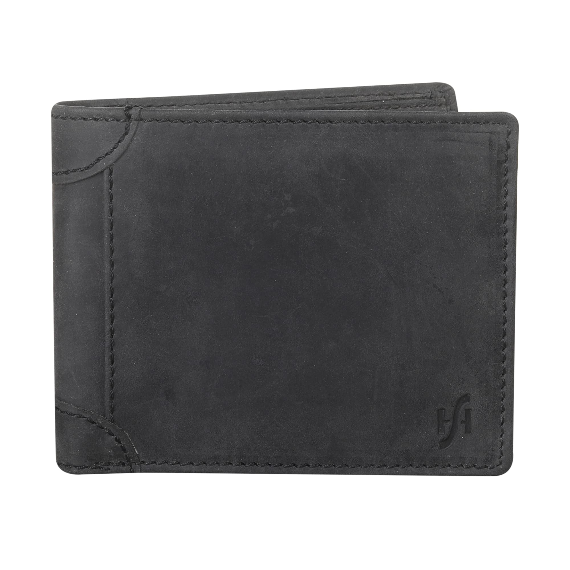 STARHIDE Men's RFID Blocking Genuine Distressed Hunter Leather Trifold Wallet Purse Credit Card Holder #1145 (Matt Black)