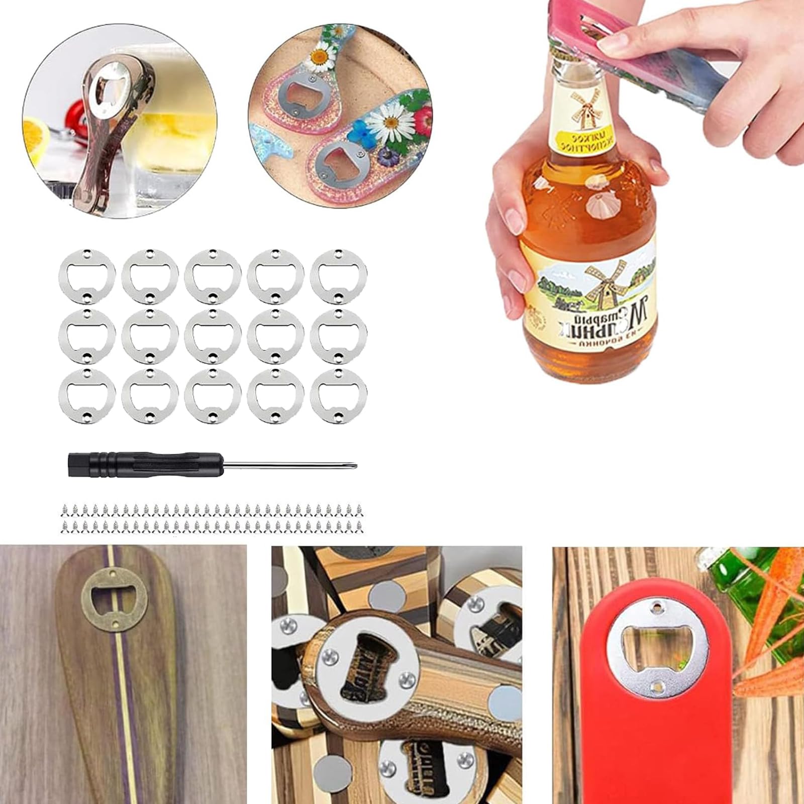 Kit Ouvre-Bouteille Métal 15PC - Vis Incluses - Pour DIY Et Créations Originales