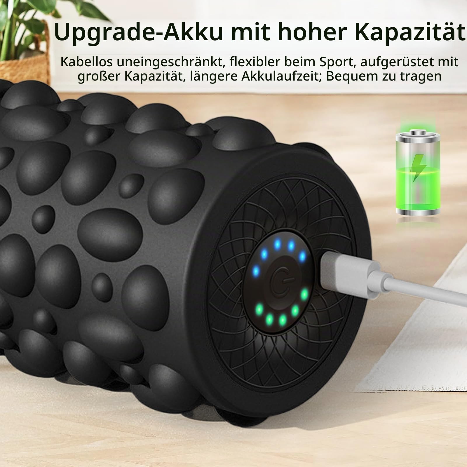 Elektrische Faszienrolle mit 5-stufiger Vibration Massagerolle Wiederaufladbare Fitnessrolle Muskelrolle Intensiver Tiefenvibration Foam Roller für Tiefes Gewebe