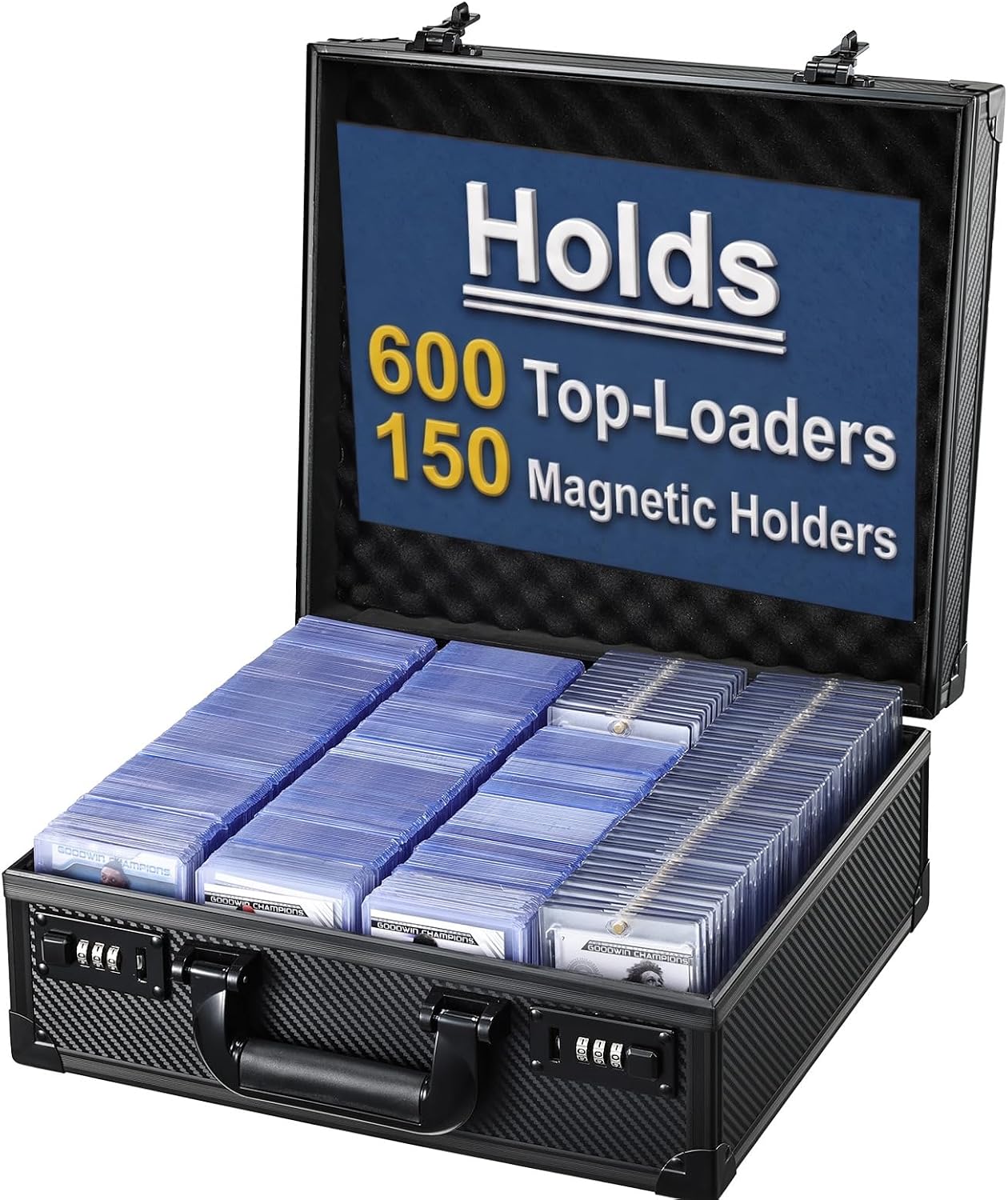 Card Storage Box for 3" x 4" 35pt Toploaders, Sports Cards Case with Lock, Trading Card Storage Box Holds 600+ Top Loaders or 150 Magnetic Holders, Card Collection Box for Collectors