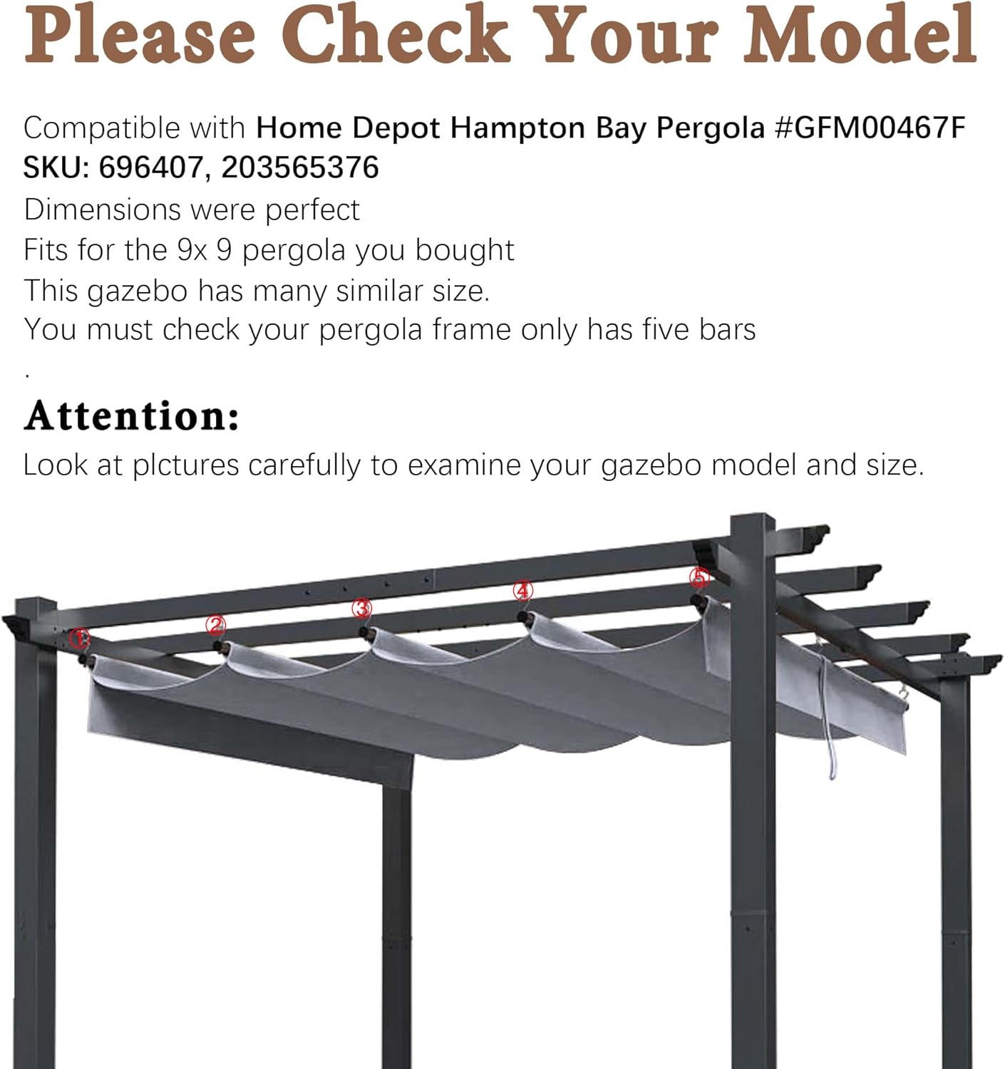 SCOCANOPY Gray Ripstop Replacement Cover Compatible with Home Depot Hampton Bay Pergola # GFM00467F,GFM00469A
