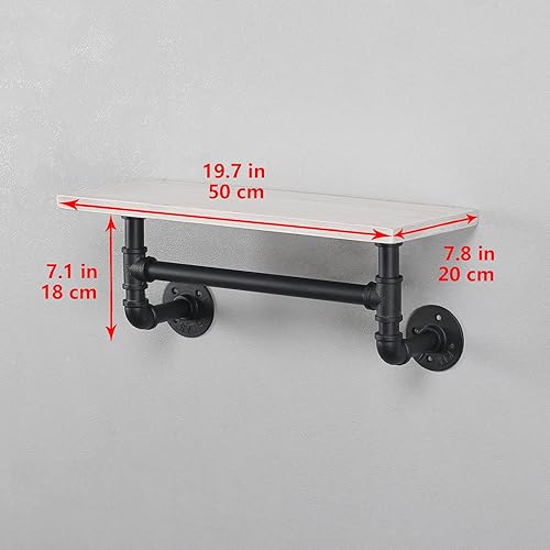 Miniatura 4 de MBQQ - Estante industrial de tubería para baño, estantes de pared, estante de madera rústica de 19.6 pulgadas con toallero, 1 estante de toalla