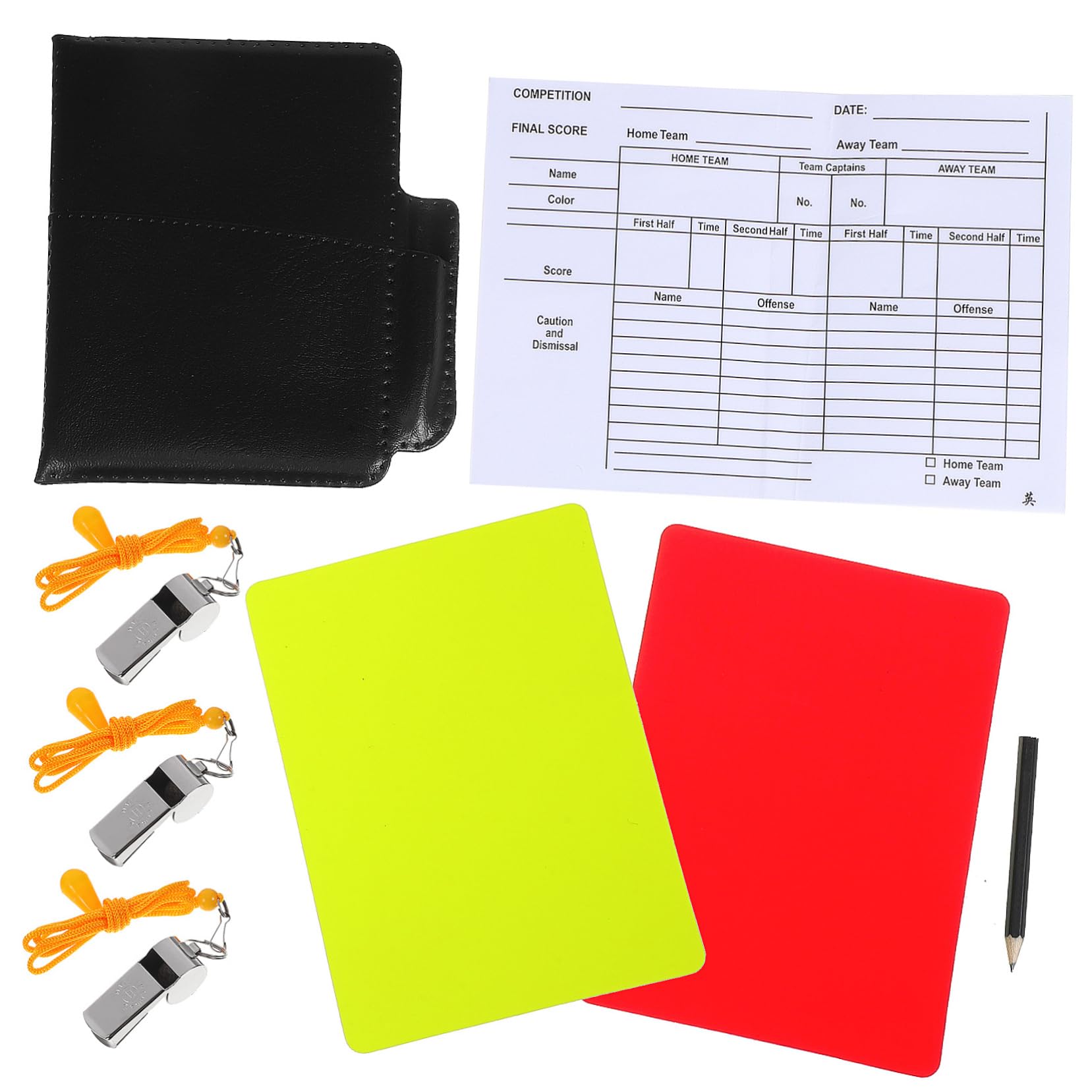 ibasenice 1Set Referee Kit with Cards Durable Whistles Score Sheet Pencil Portable Wallet for Soccer Football Basketball and Sports Events