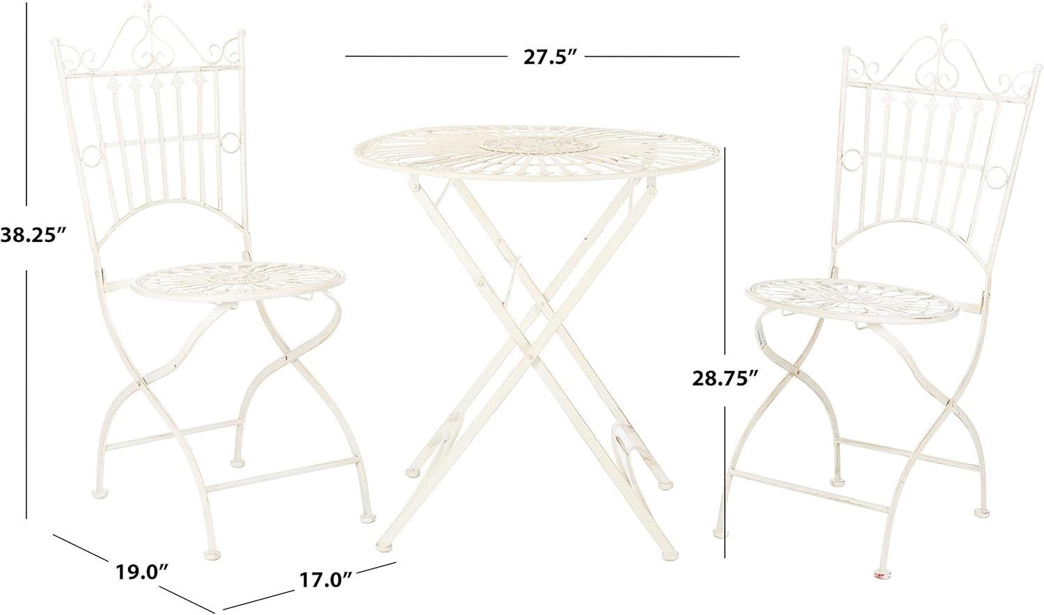 Safavieh PAT5020A Outdoor Collection Belen Pearl White 3-Piece Bistro Set
