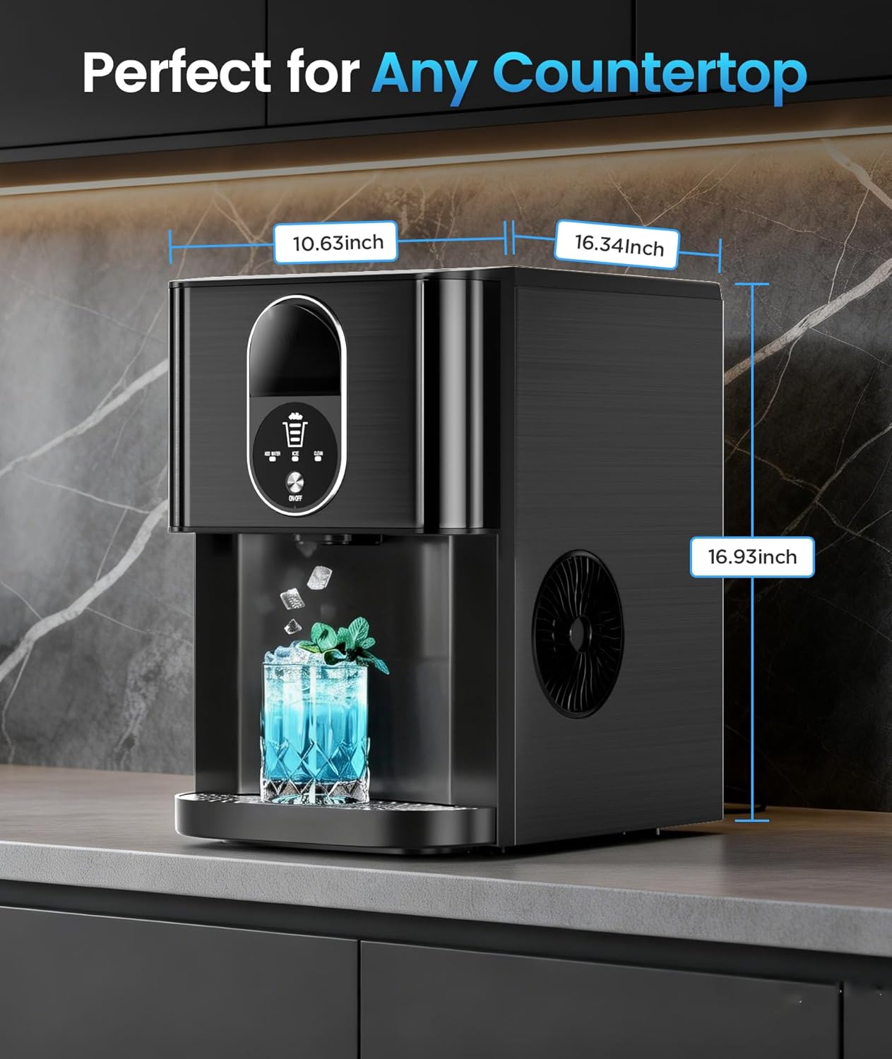 Antarctic Star Countertop Nugget Ice Maker, 44lbs/24H Chewable Pellet Ice Machine with Contactless Dispenser, 2.4L Water Reservoir, Self-Cleaning, Soft Nugget Ice for Home, Kitchen, Bar, Office, Black