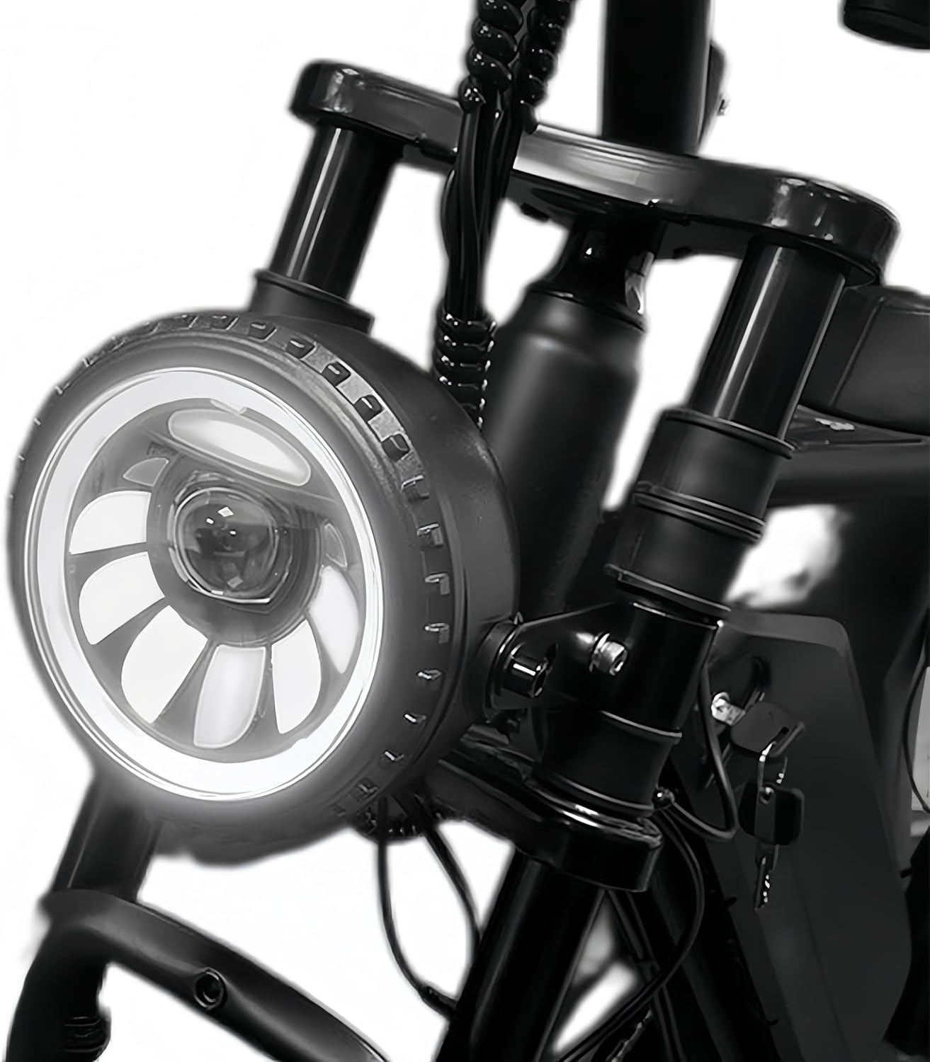 EBike LED Headlight with Horn 3 Pin Male Waterproof Connector Super Bright Front Horn Light for Night Riding 36V 48V Fat Tire Mountain Ebike Front Lamp