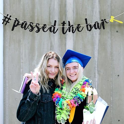 Miniatura 3 de Cartel de banderines con purpurina negra Passed the Bar Felicidades abogadasabogado del futuro suministros de decoración para fiestas de graduación