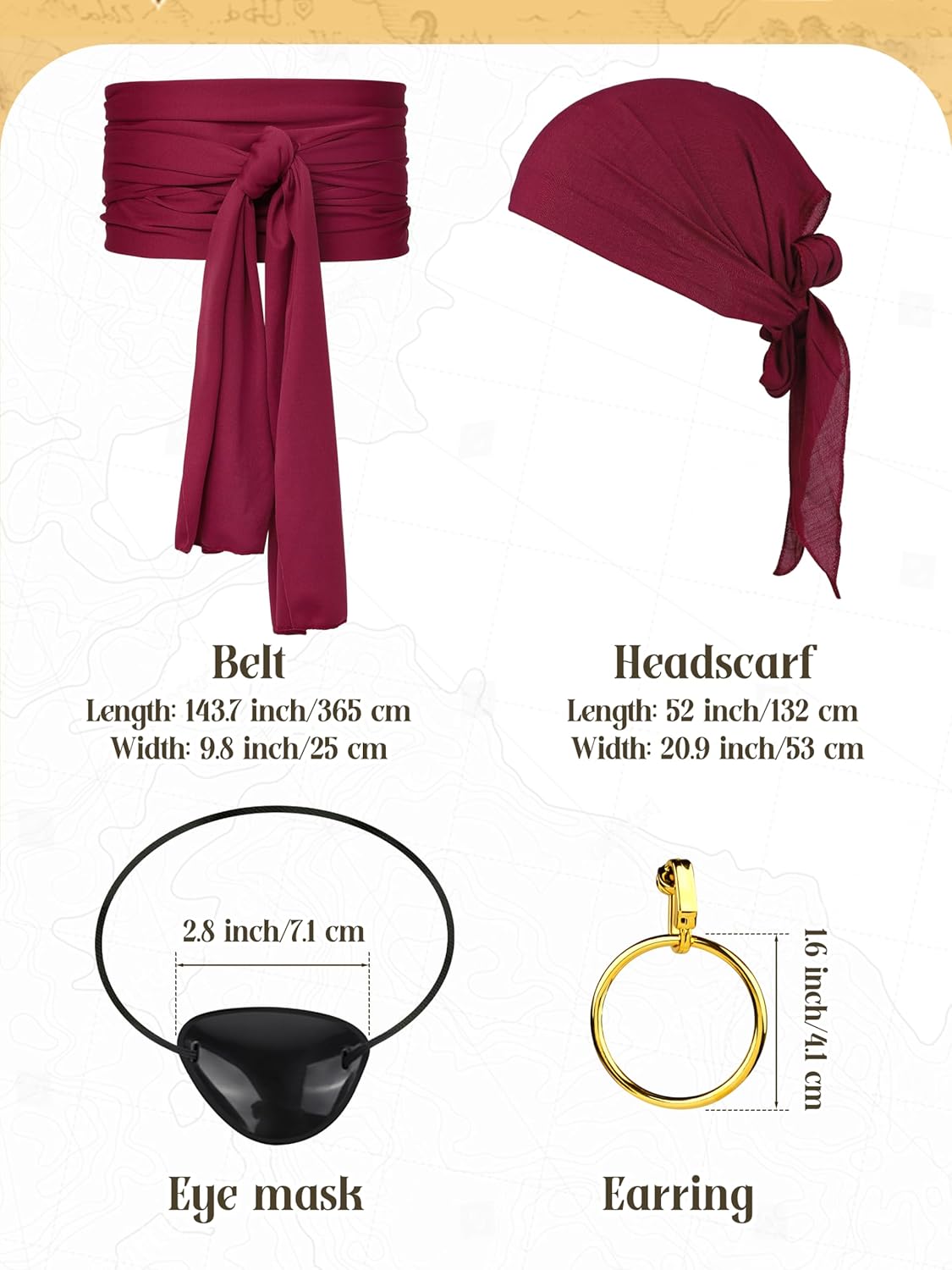 SOMSOC 8 Pieces Men's Halloween Renaissance Medieval Costume Set Pirate Shirt Viking Vest Pants Headscarf Belt - Image 5