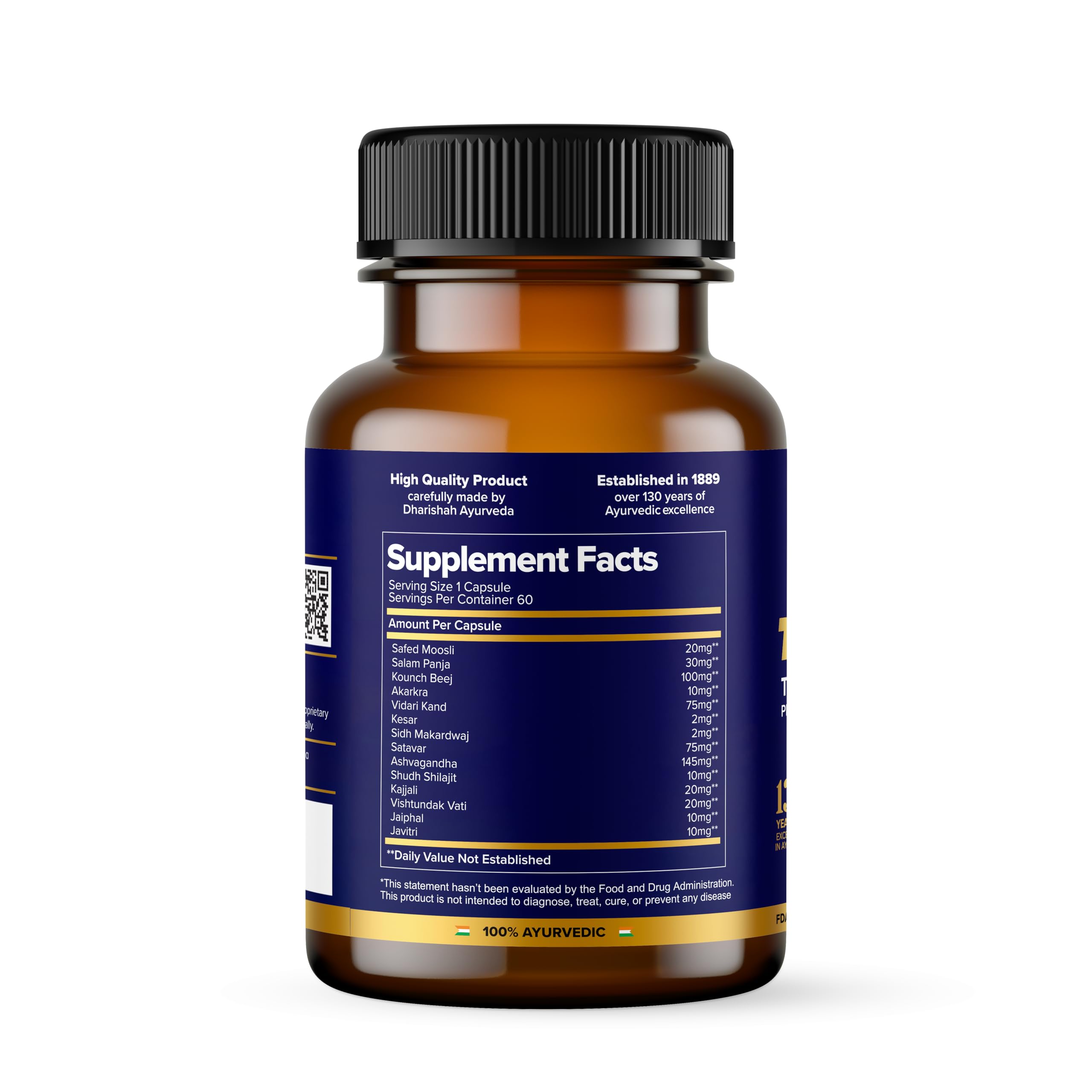 Dharishah Ayurveda Testovridhi Testosterone Booster for Men - 60 Vegan capsules with Ashwagandha, Shilajit, Safed Musli, Gokshura Supports Stamina, Energy, Muscle Strength, and Performance — Amazon image 7