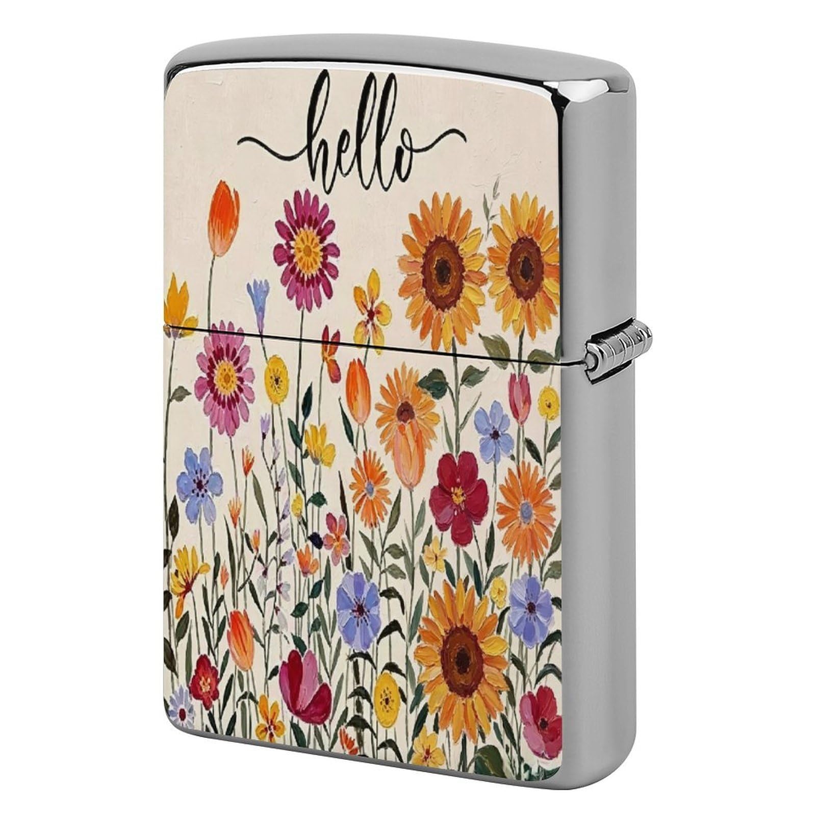 Btcowzrv Style Hello Spring Floral Metal Lighter Case Sleeve Cover Holder