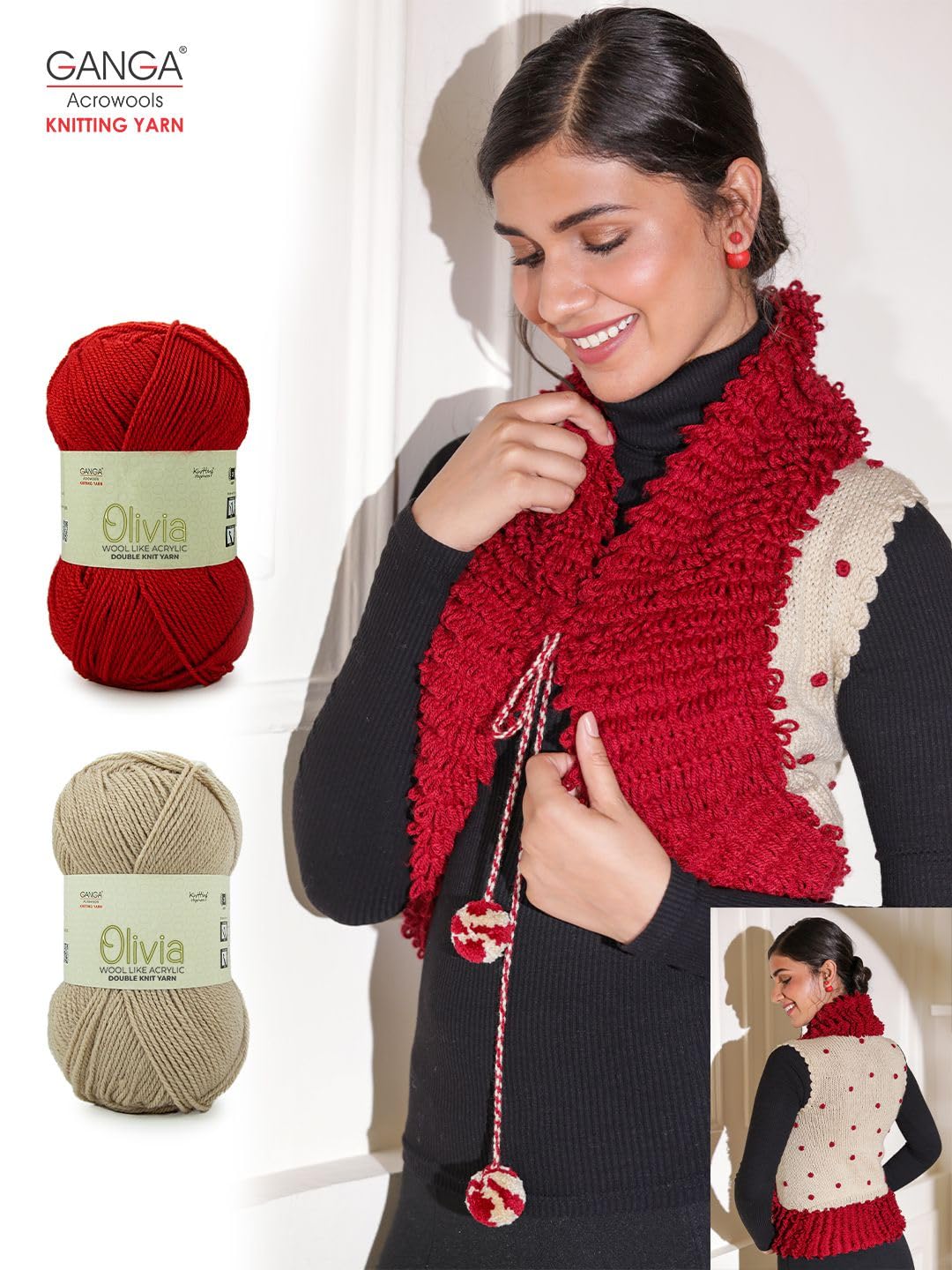 Ganga Acrowools Acrylic Olivia,Double Knit Yarn. Hand