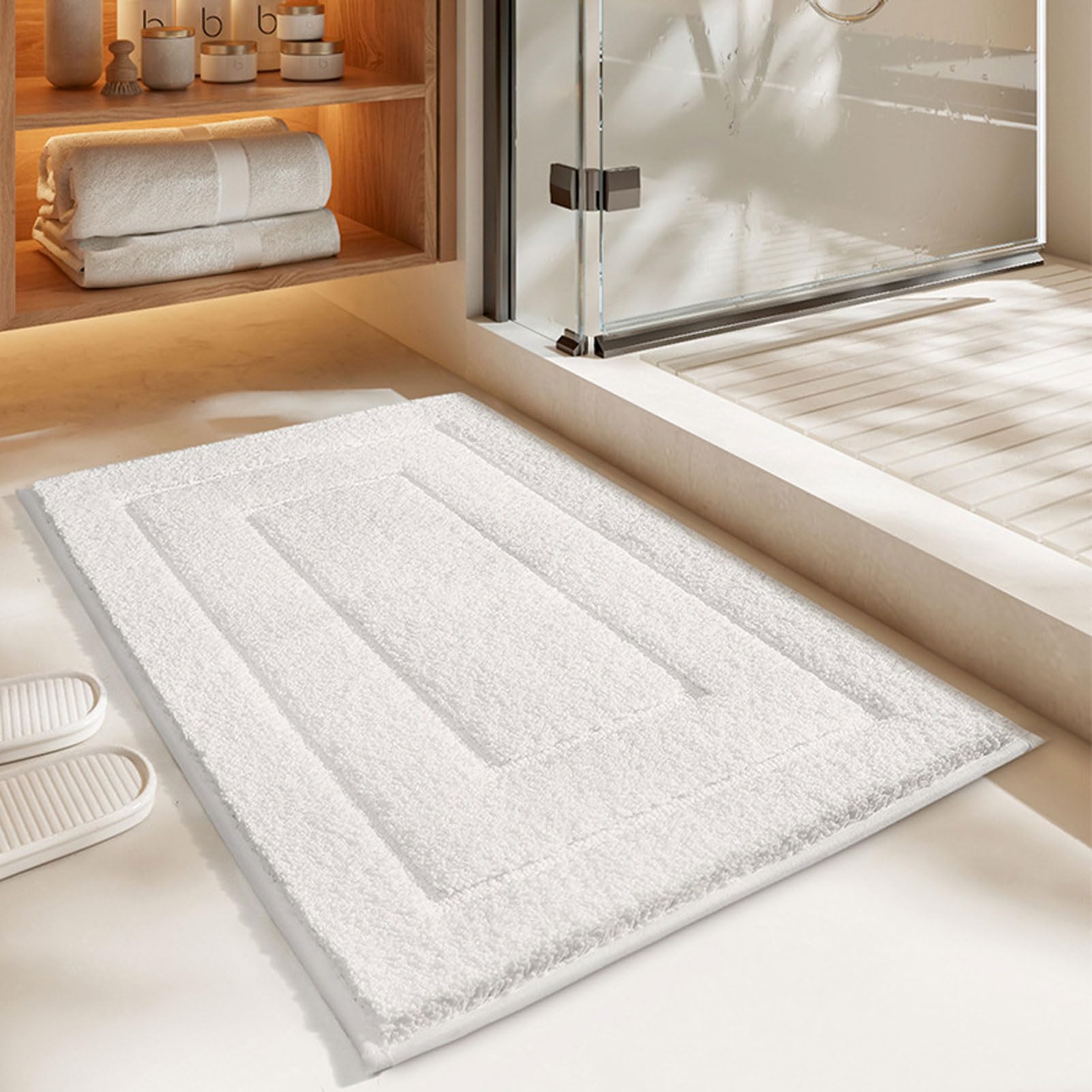 Badvorleger, Badezimmerteppich Waschbar rutschfest, Duschvorleger Schnelltrocknend, Badteppich Waschbar, Badematte Hochflor, Duschteppich Weich, für Dusche, Badewanne und Toilette