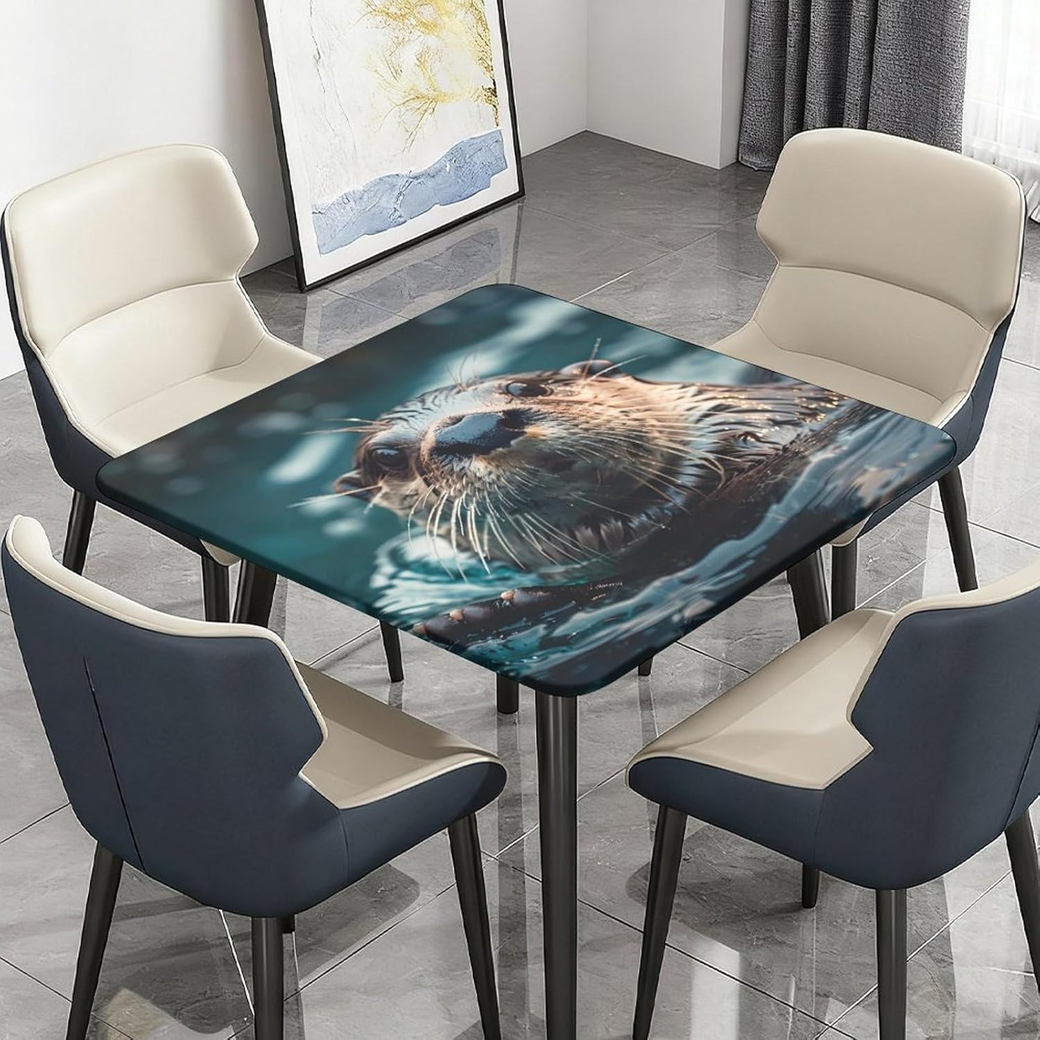 Sea Otter Swimming Square Tablecloth Print Table Cloths Table Cover Wedding Party Holiday Decor