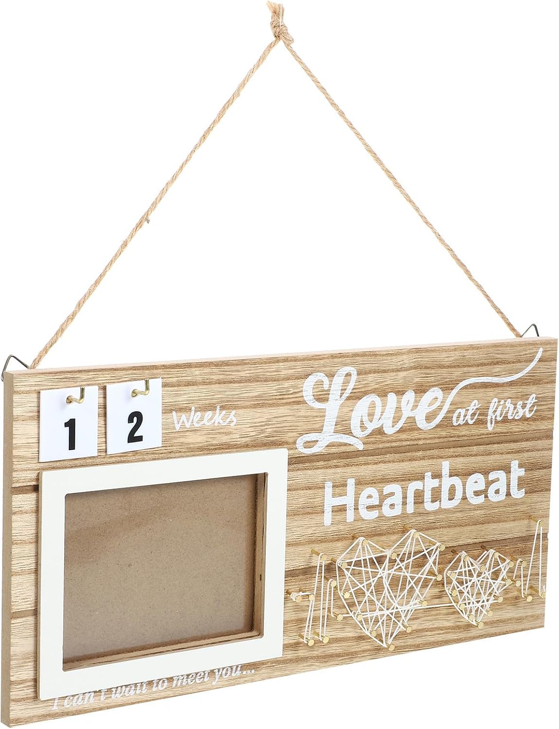Garneck Wooden Photo Frame with Number Cards for Growth Pictures, Beige Smooth Appearance Picture Display Frame for Shower Decor and New Parents