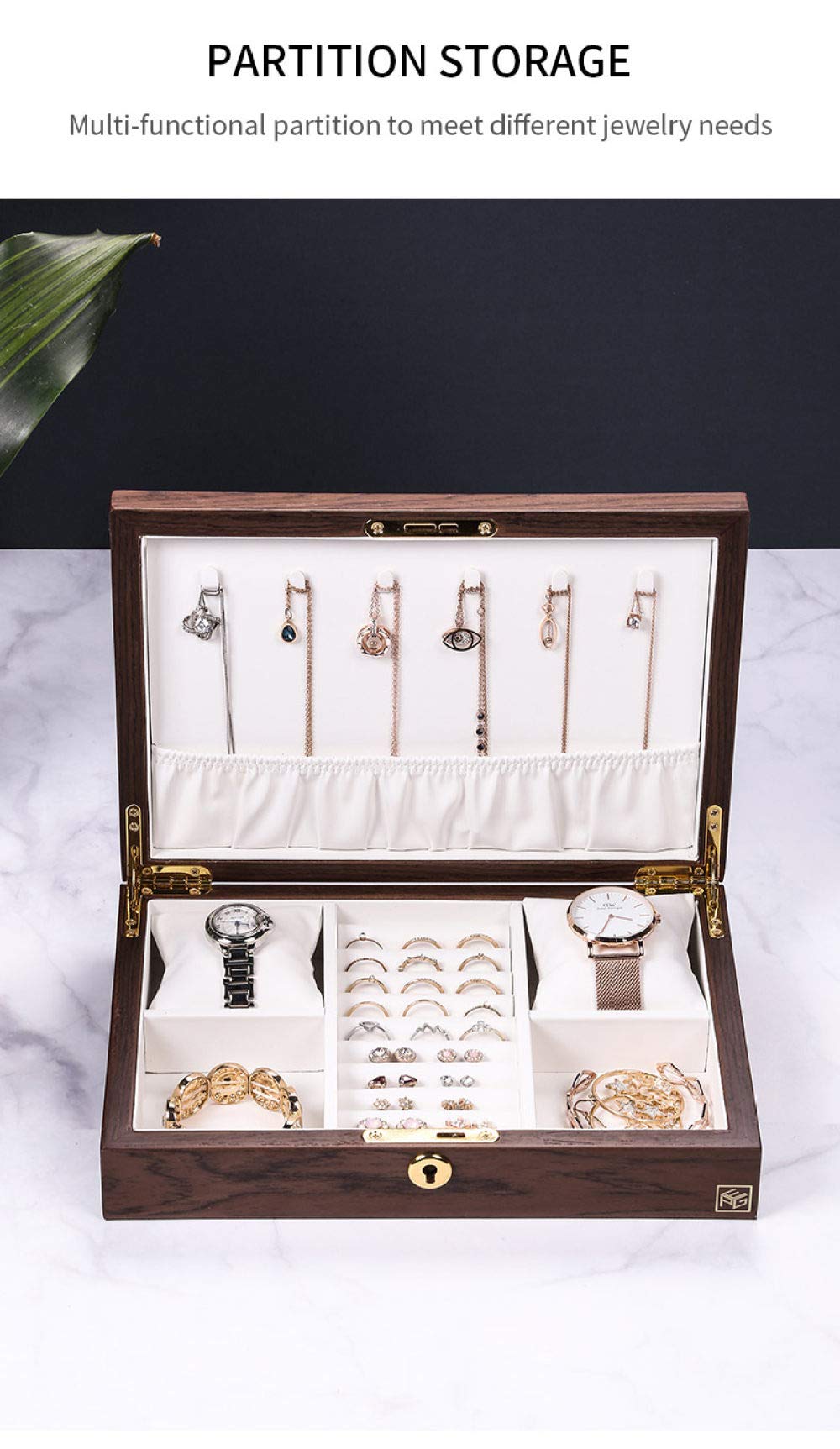 HAIBI Boîte à Bijoux, Coffret à Bijoux Grand Rouge Foncé Jewelry Box Organizer Women Wooden Rectangle Velvet Necklace Ring Earring Watch Girls Jewellery Storage