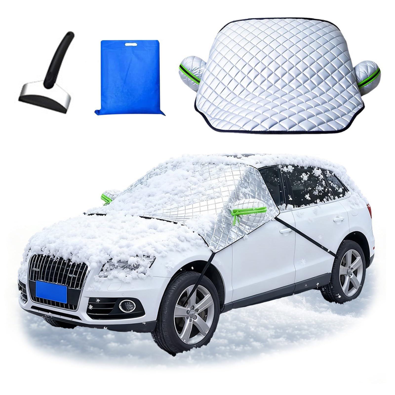 Générique Couverture Pare-Brise Avant Voiture Hiver pour Citroen C3 Aircross 2017-2023, Bâche Pare Brise Protection Couverture Repliable Anti Givre Neige Glace UV Pluie Soleil, Argent